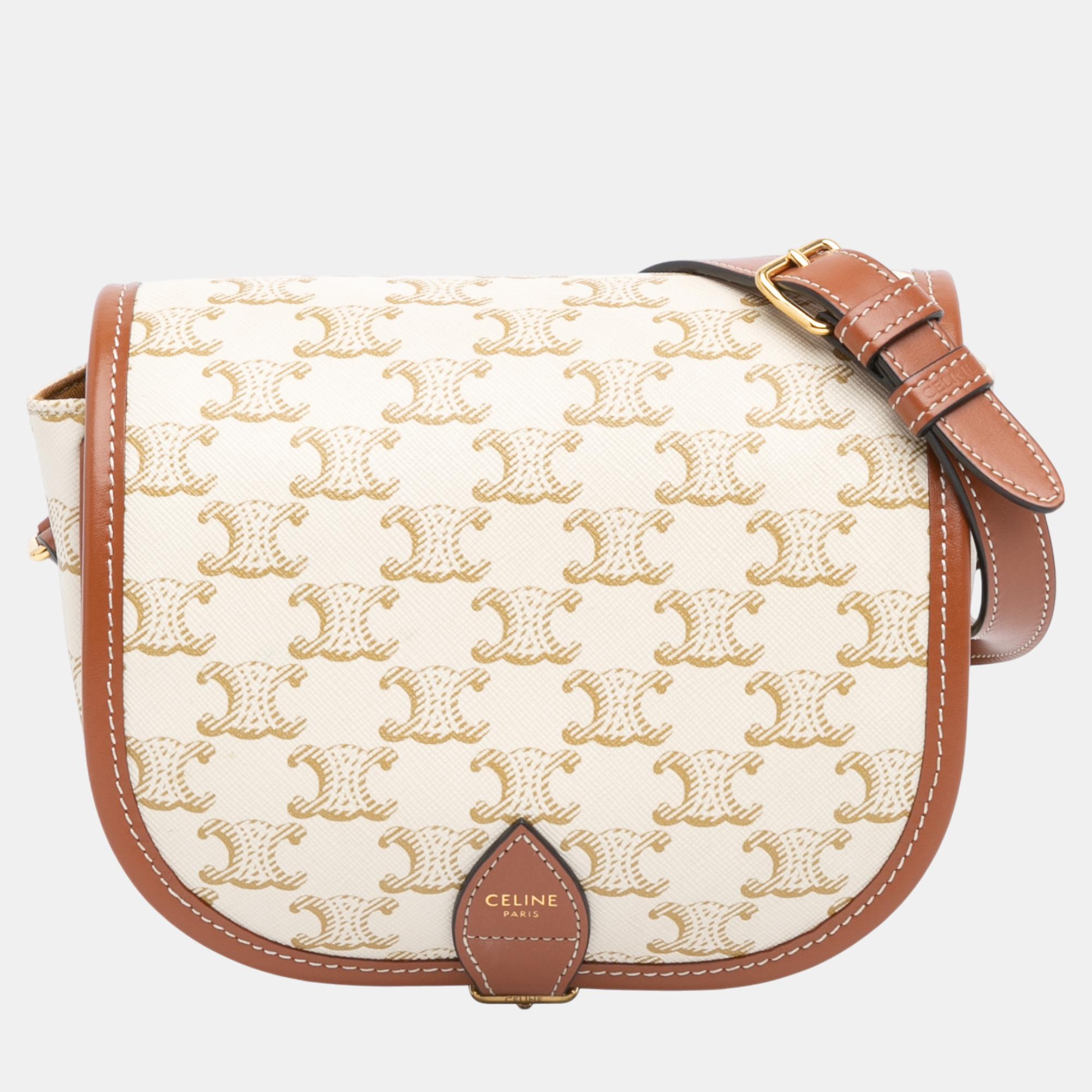 

Celine White Medium Triomphe Coated Canvas Folco Crossbody