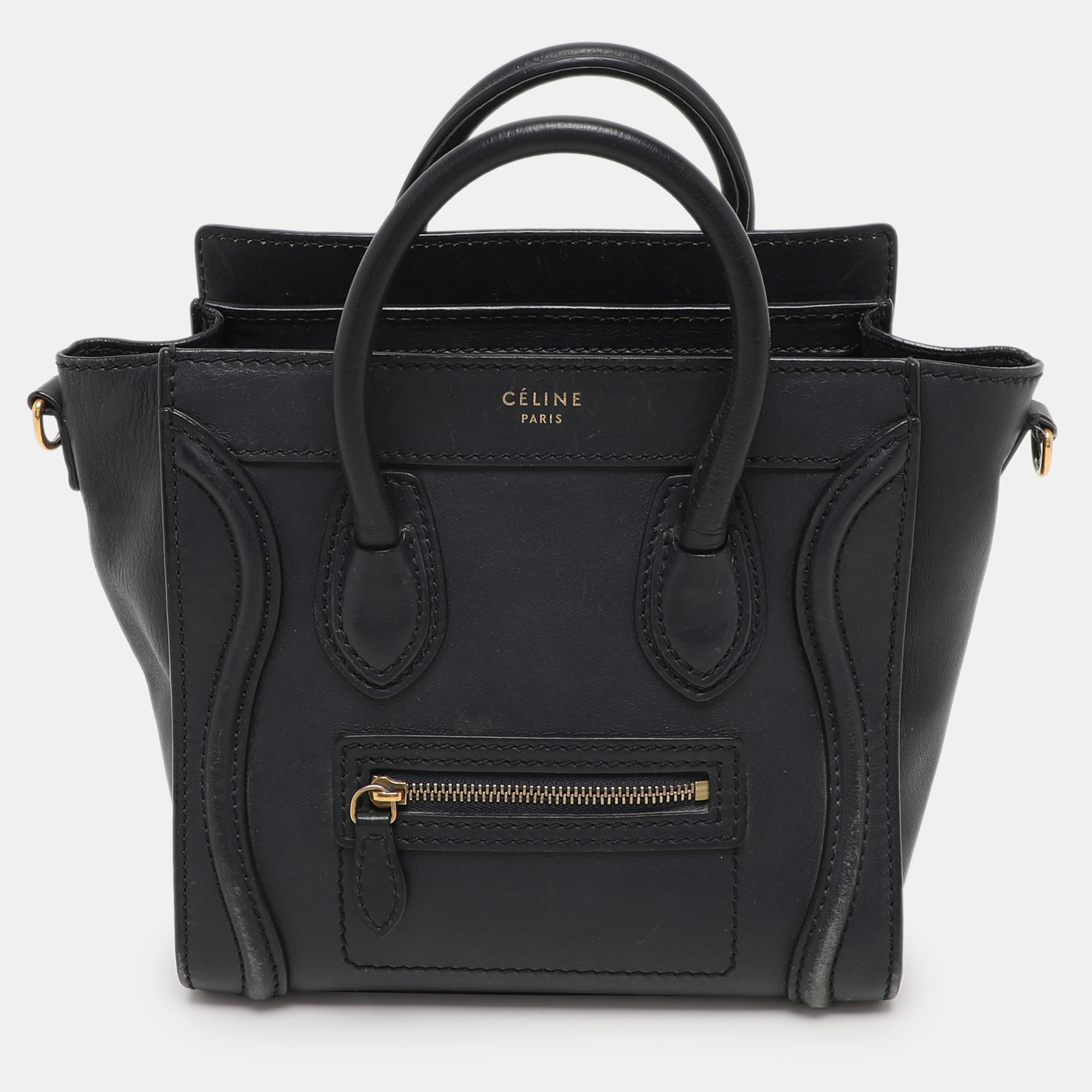 

Celine Deep Navy Leather Nano Luggage Tote, Navy blue