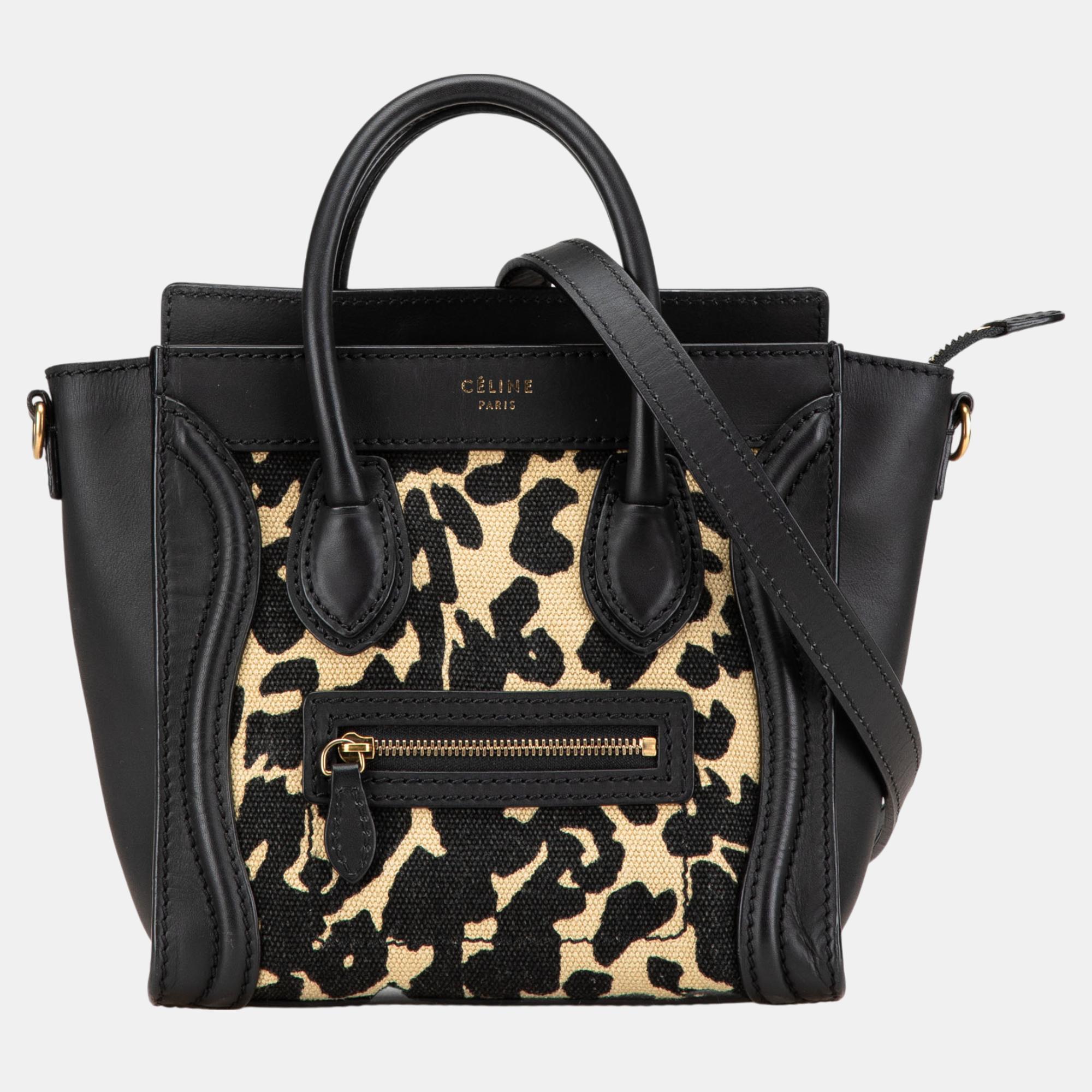 

Celine Black Nano Canvas Leopard Print Luggage Tote