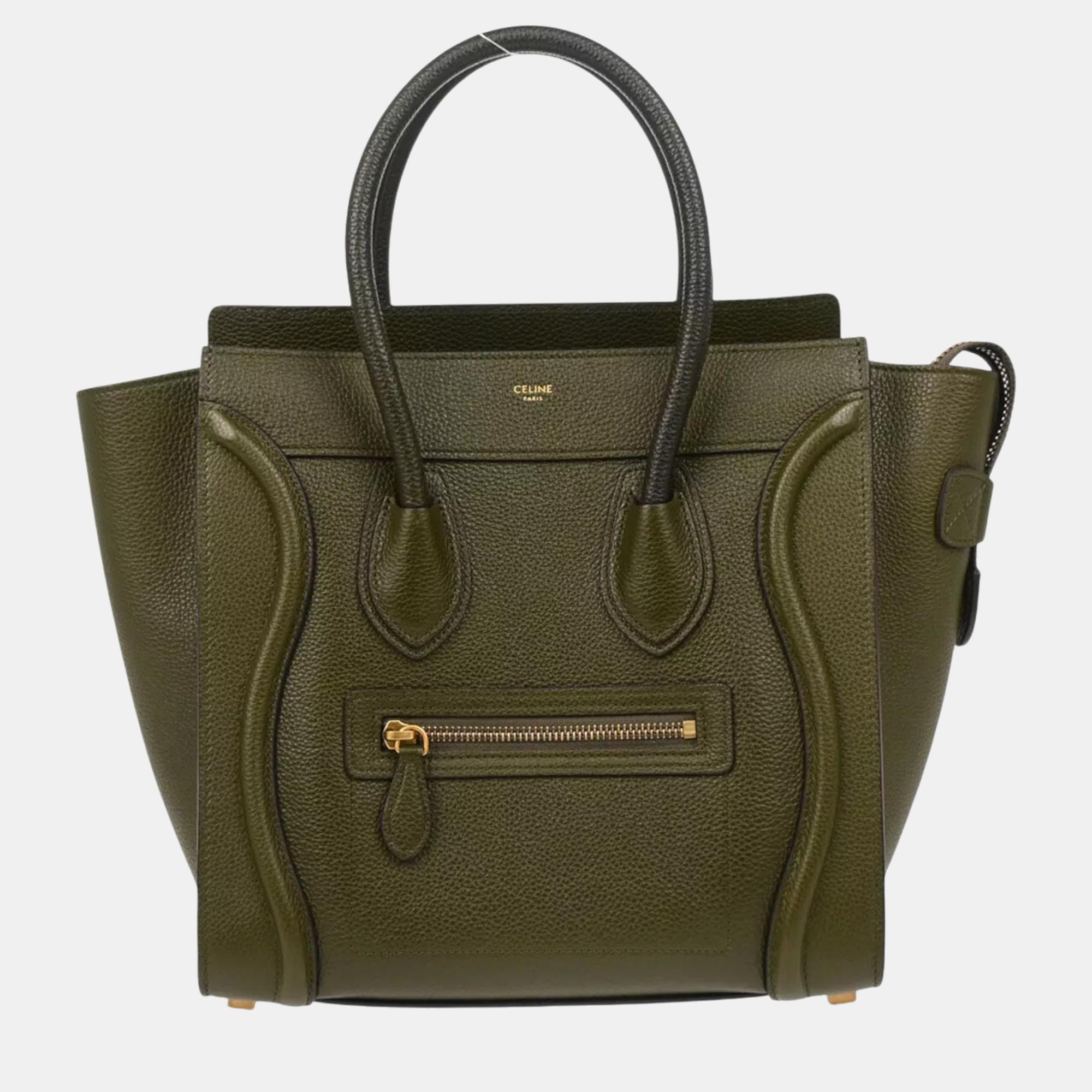 

Celine Green Leather Micro Luggage Tote Bag