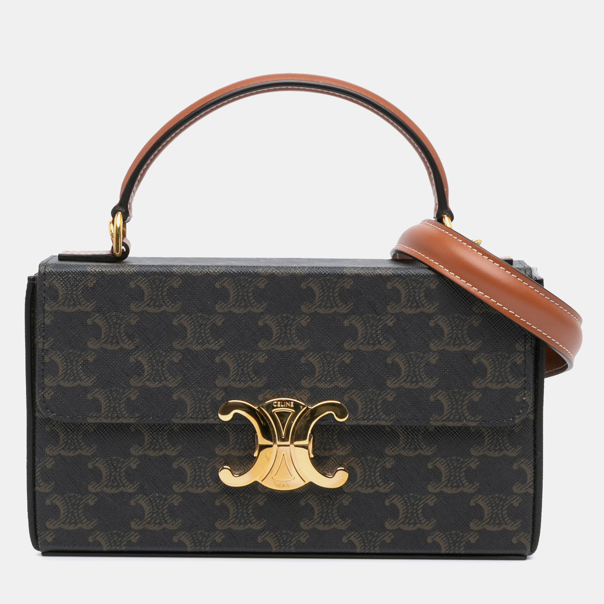 

Celine Brown Triomphe Coated Canvas Box Top Handle Bag