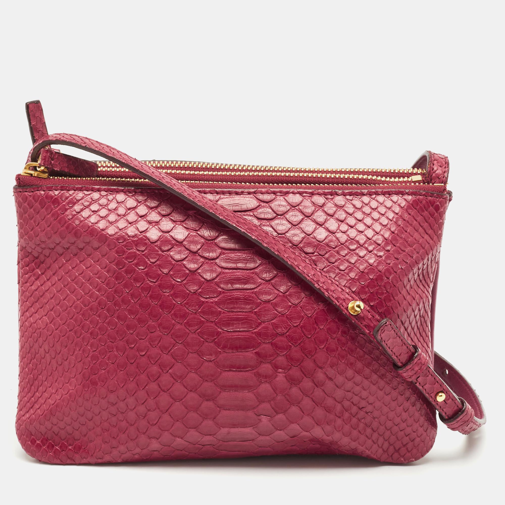

Celine Red Python Small Trio Crossbody Bag