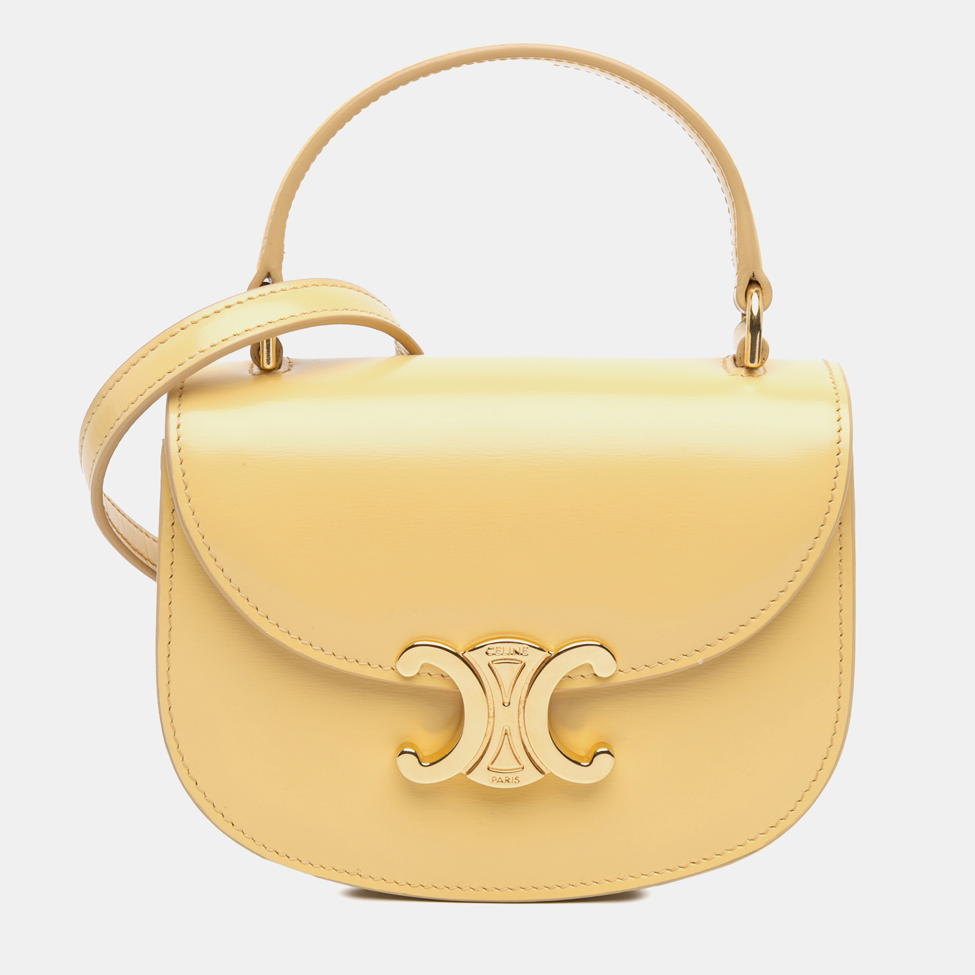 

Celine Yellow Mini Triomphe Leather Besace Clea Satchel
