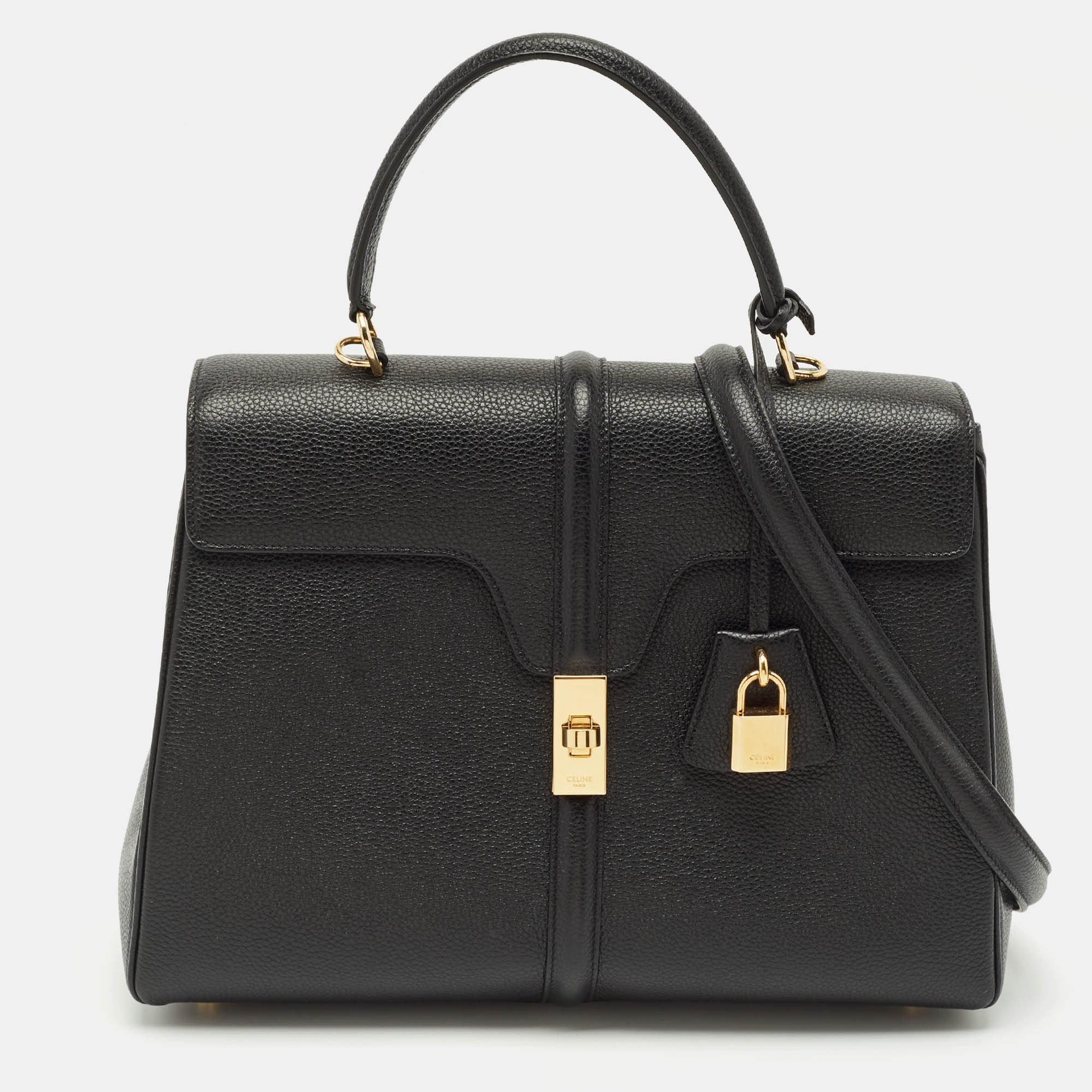 

Celine Black Leather  Classique 16 Top Handle Bag