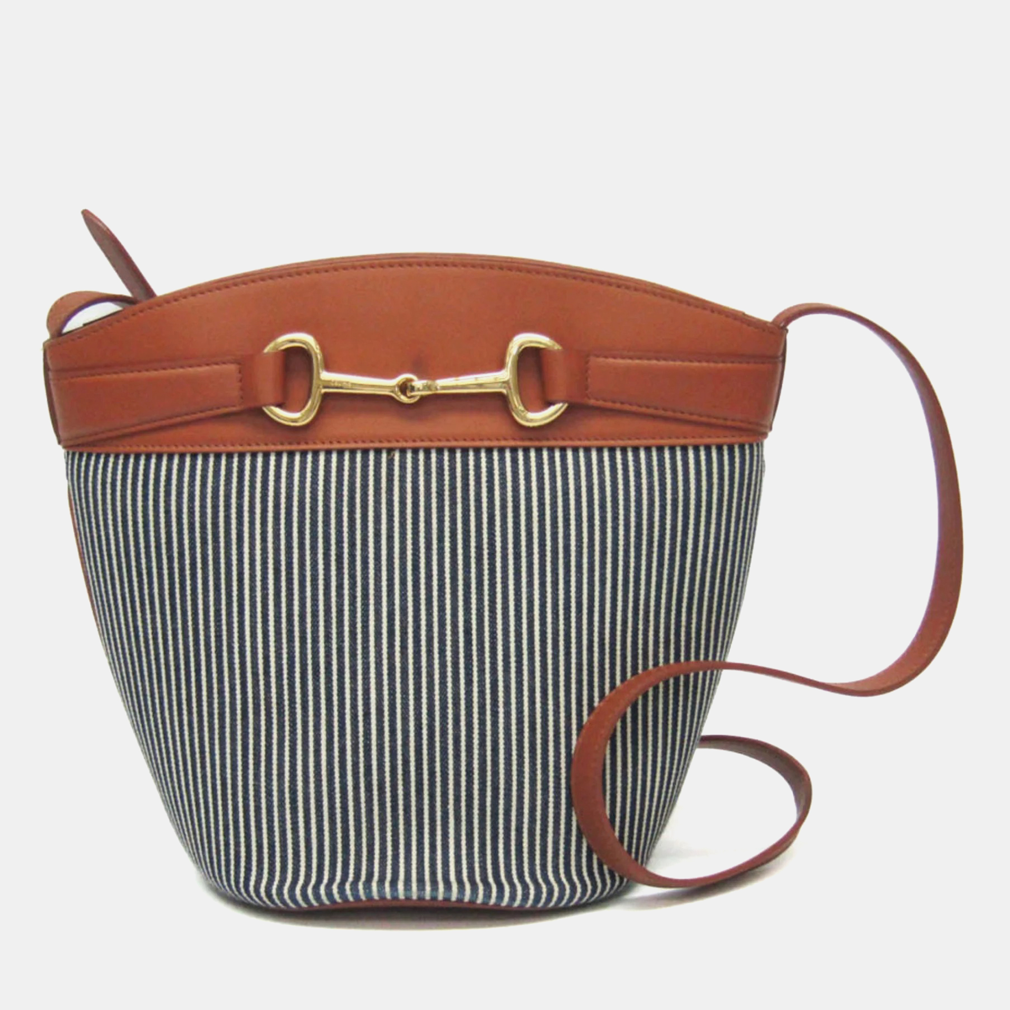 

Celine Bucket Leather Canvas Shoulder Bag Brown Navy