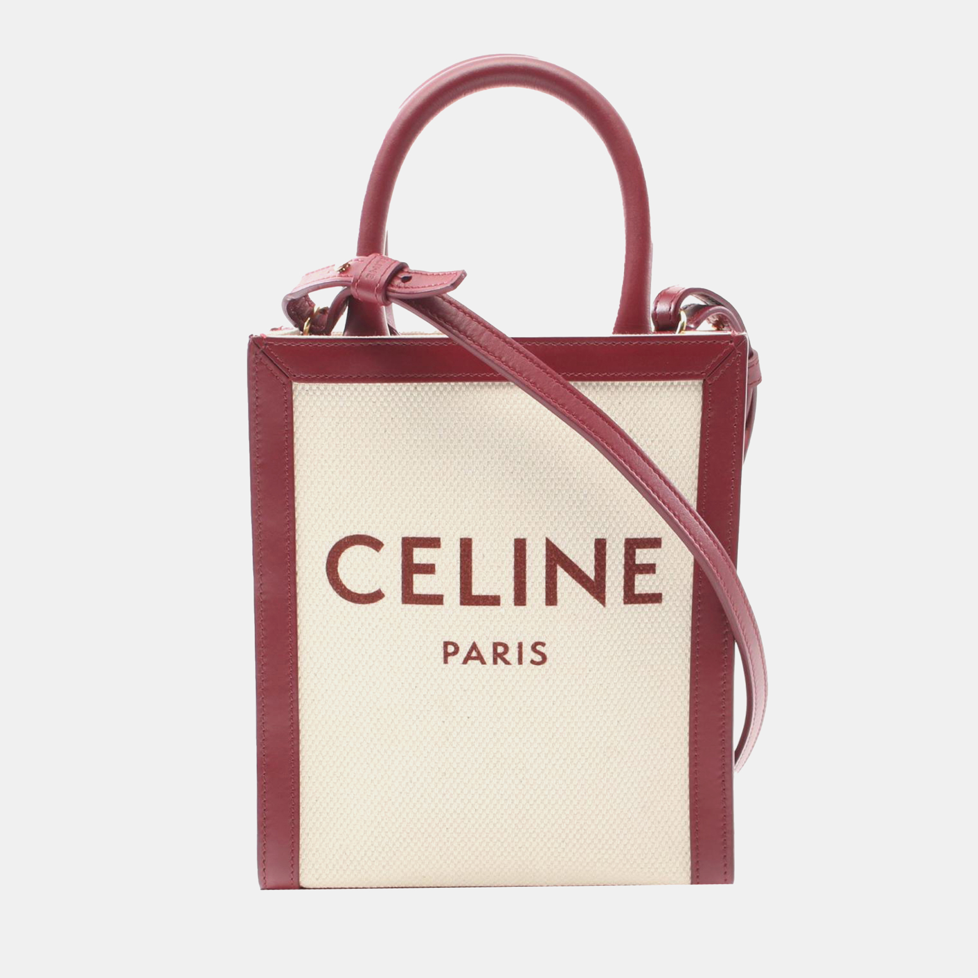 

Celine Brown/Red Mini Canvas Vertical Cabas Satchel