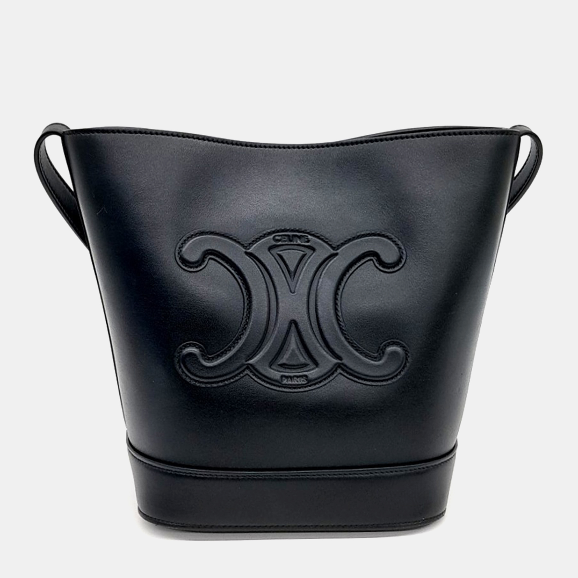 

Celine Black Leather Triumph Small Bucket Bag