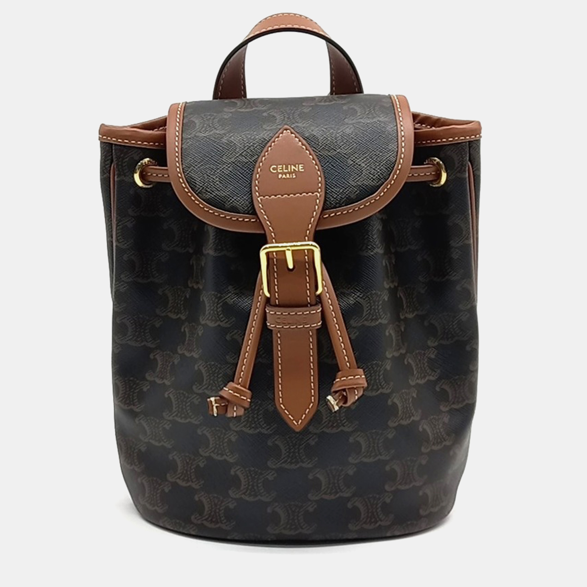 

Celine Black Brown Coated Canvas Polco mini backpack