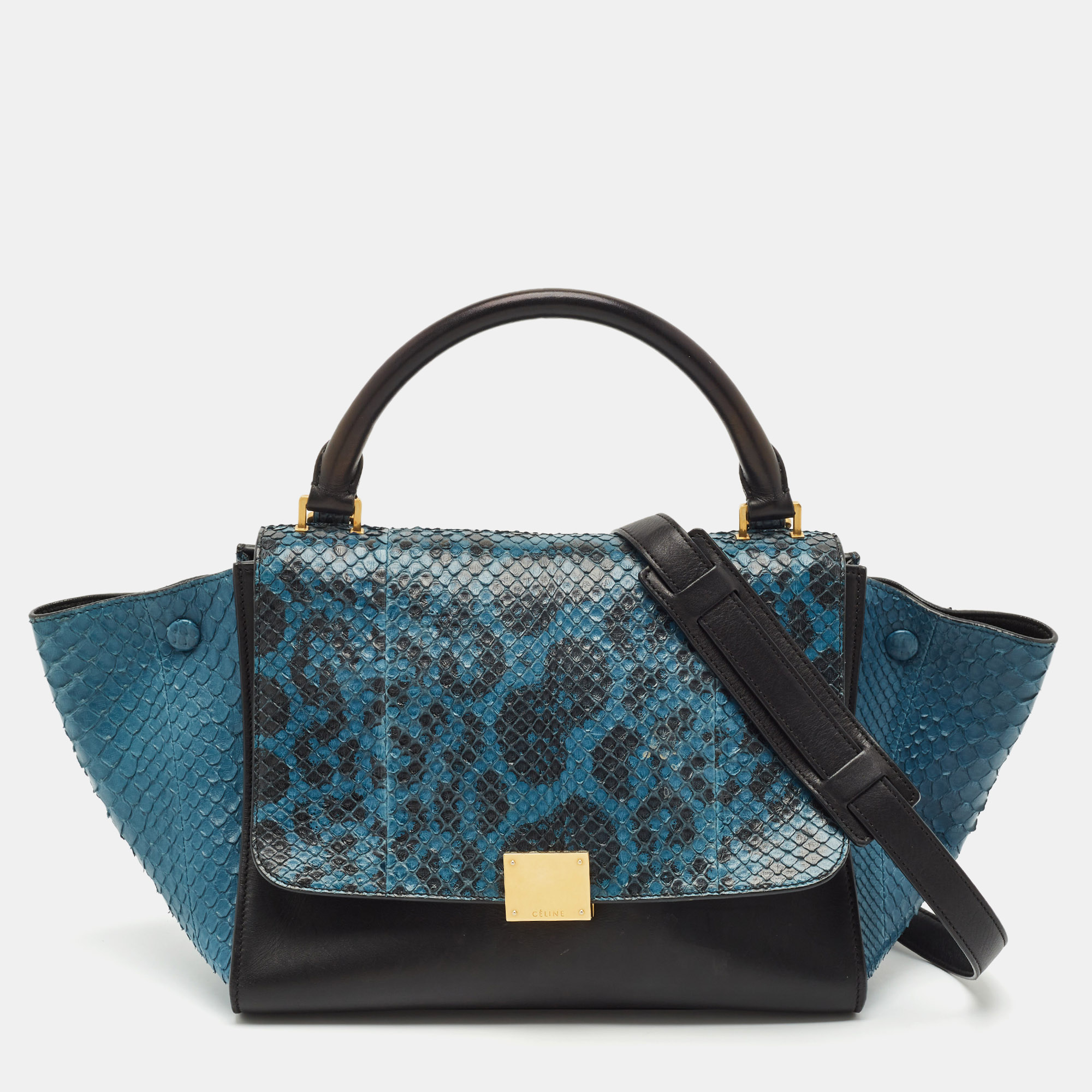 

Celine Blue/Black Python and Leather  Trapeze Top Handle Bag