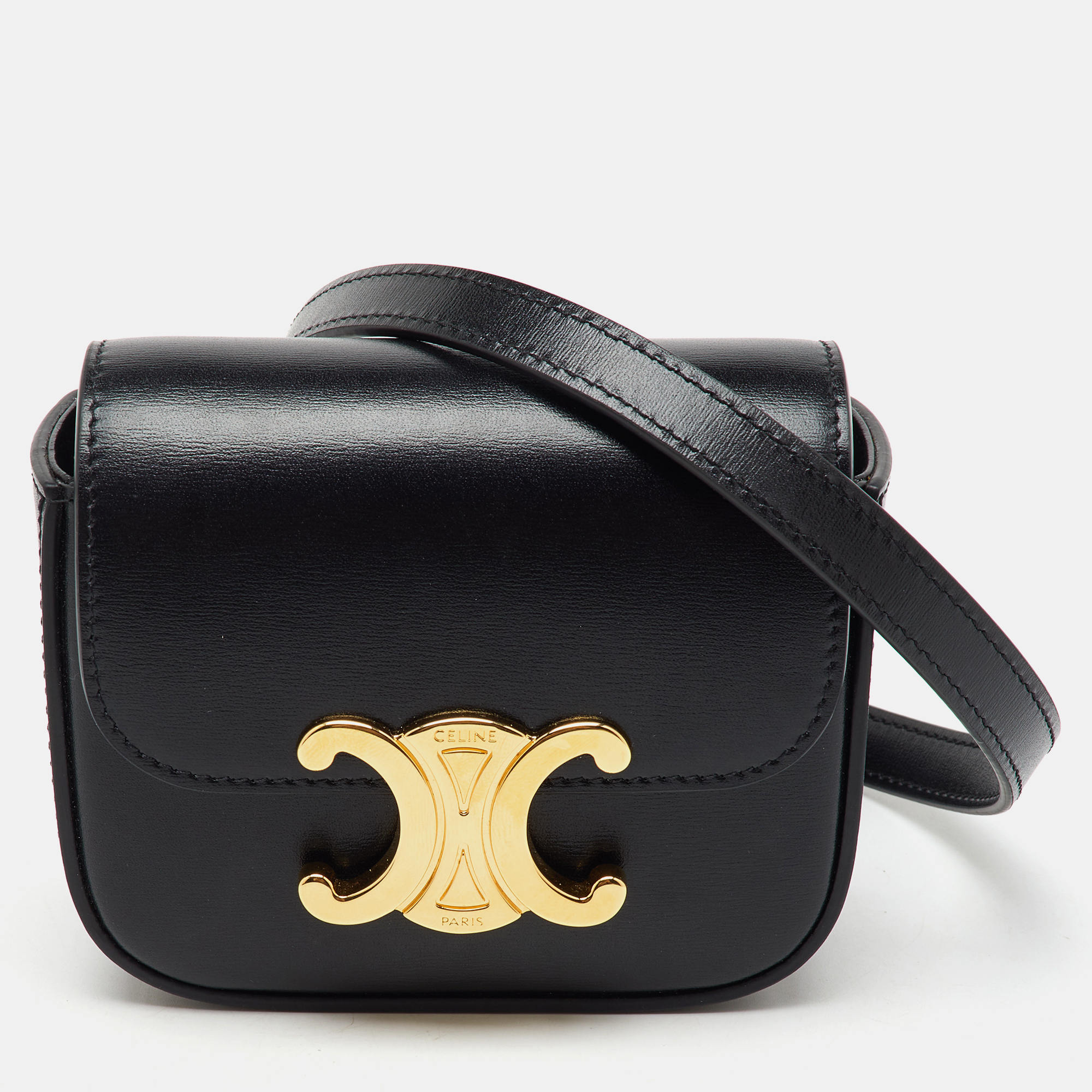 

Celine Black Leather Mini Triomphe Shoulder Bag