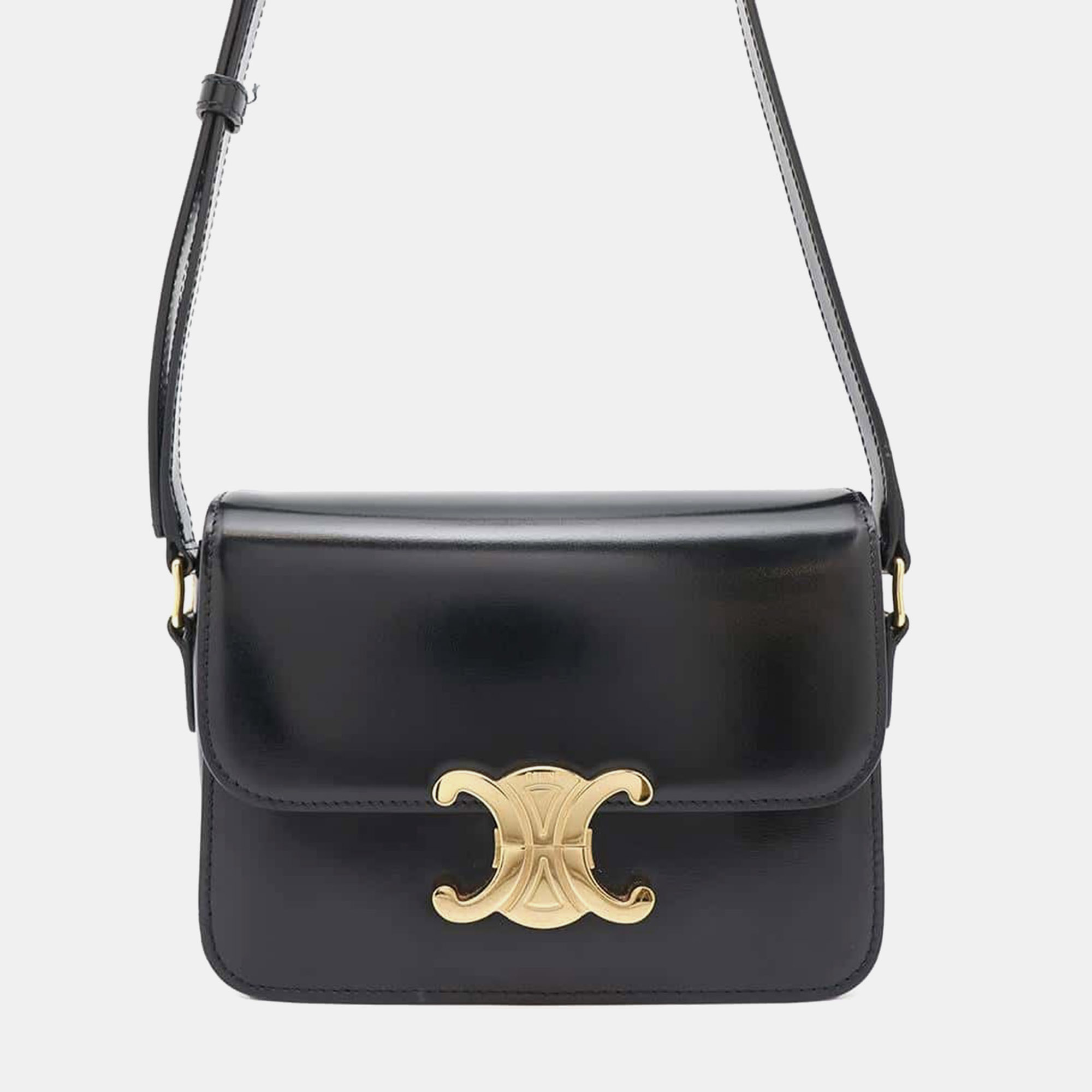 

Celine Teen Triomphe Shoulder Bag Black Shiny Calf Leather