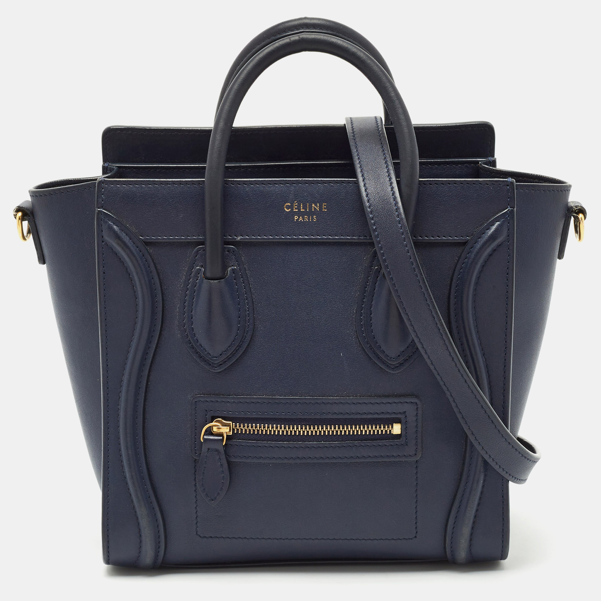 

Celine Navy Blue Leather Nano Luggage Tote