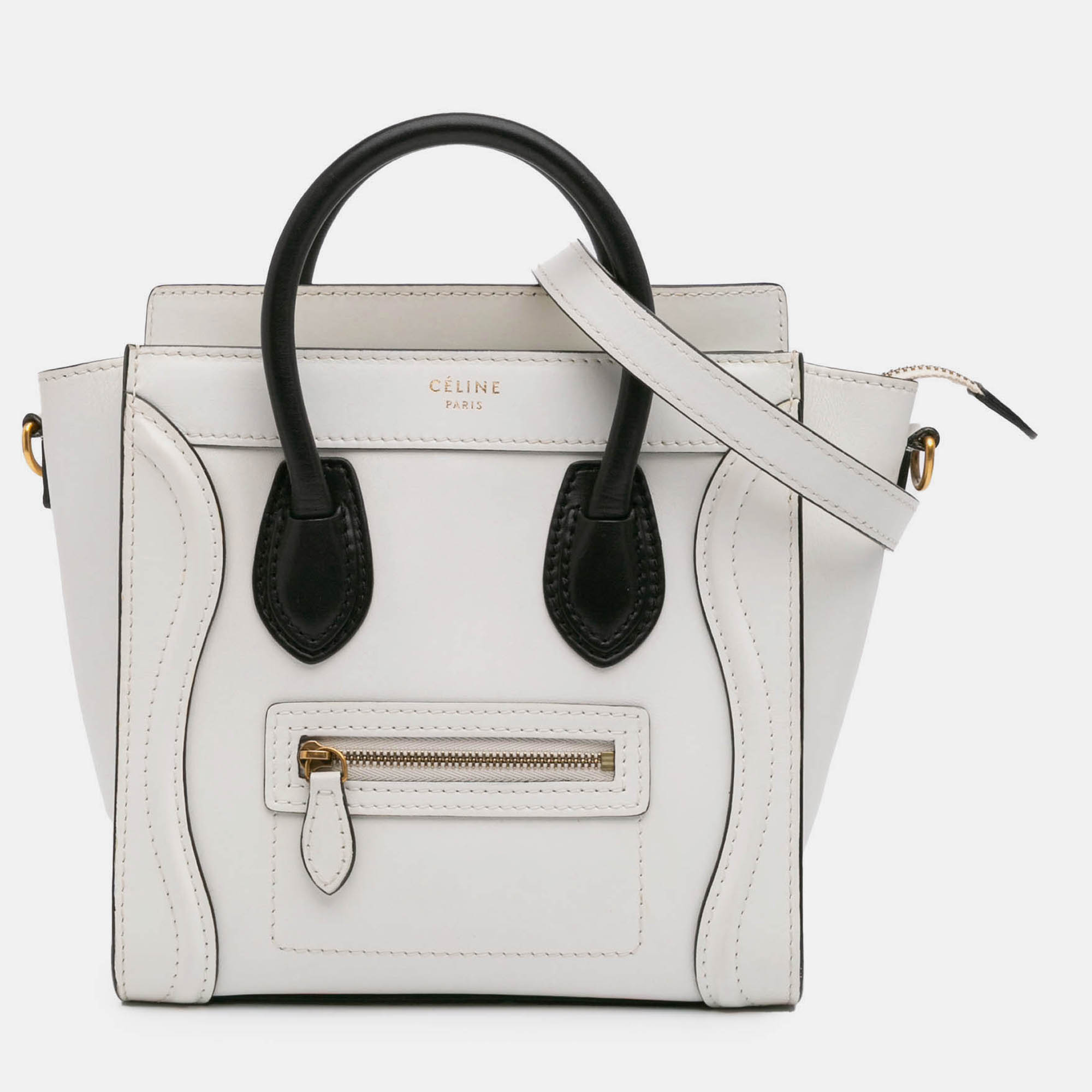 

Celine White Nano Bicolor Leather Luggage Tote
