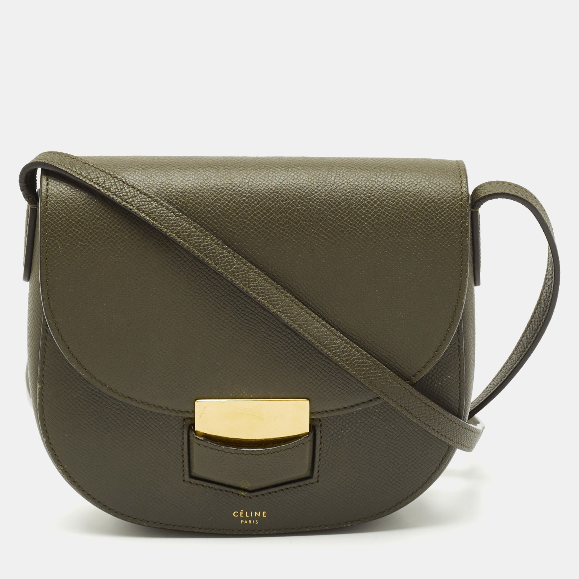 

Celine Olive Green Leather Small Trotteur Crossbody Bag