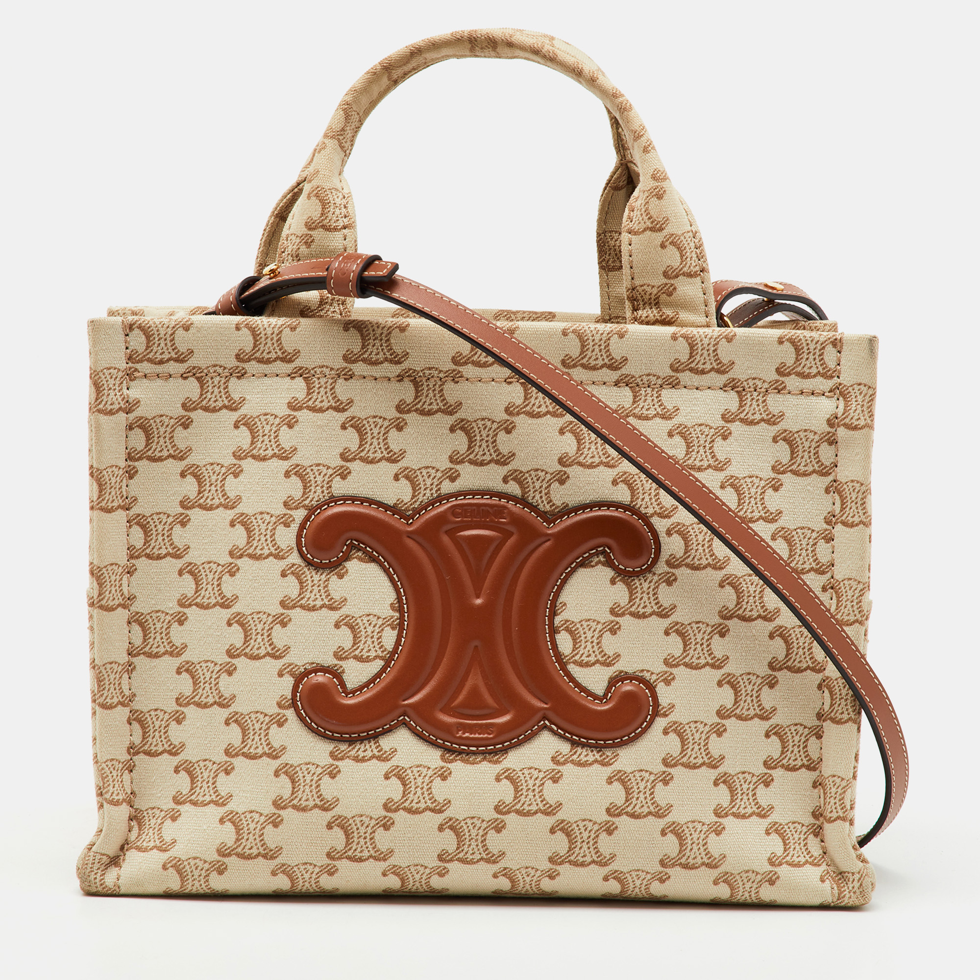 

Celine Beige Triomphe Canvas and Leather Small Cabas Thais Tote, Blue