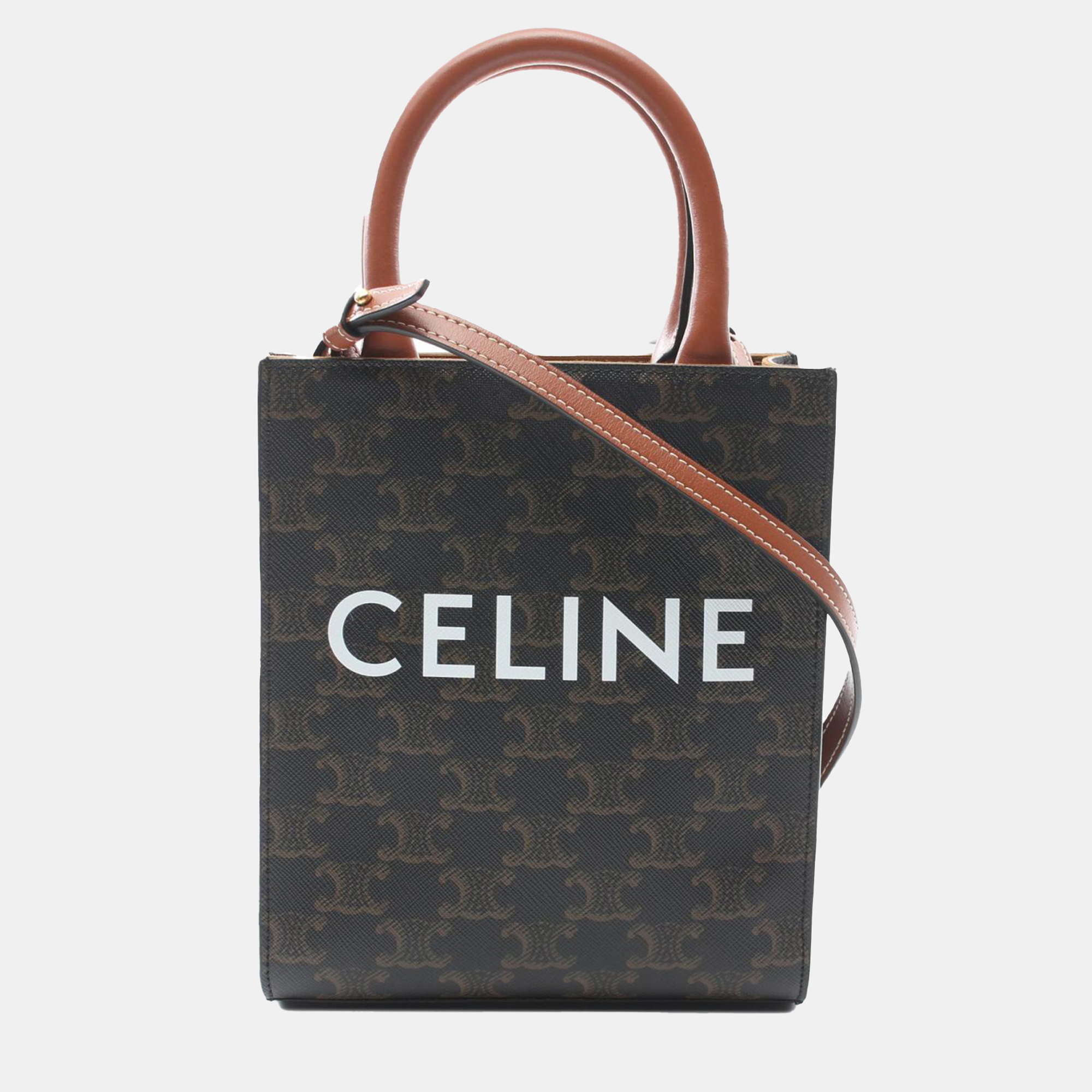

Celine Brown Coated Canvas Mini Triomphe Vertical Cabas Satchel