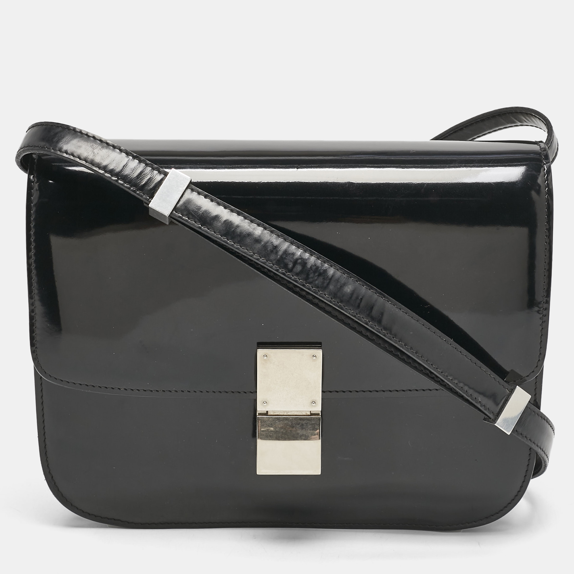 

Celine Black Patent Leather  Classic Box Shoulder Bag