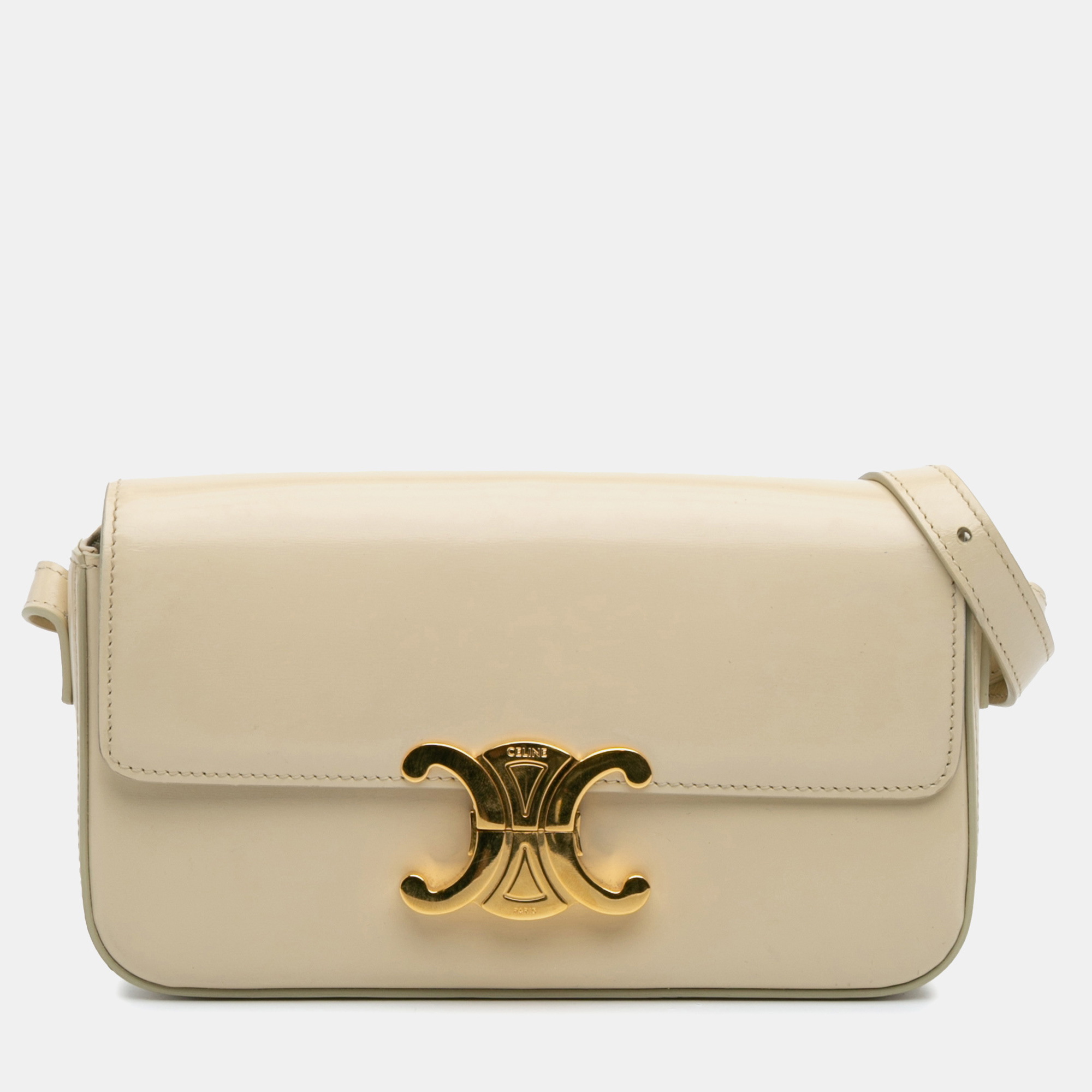 

Celine Beige Calfskin Triomphe Shiny Claude Shoulder Bag