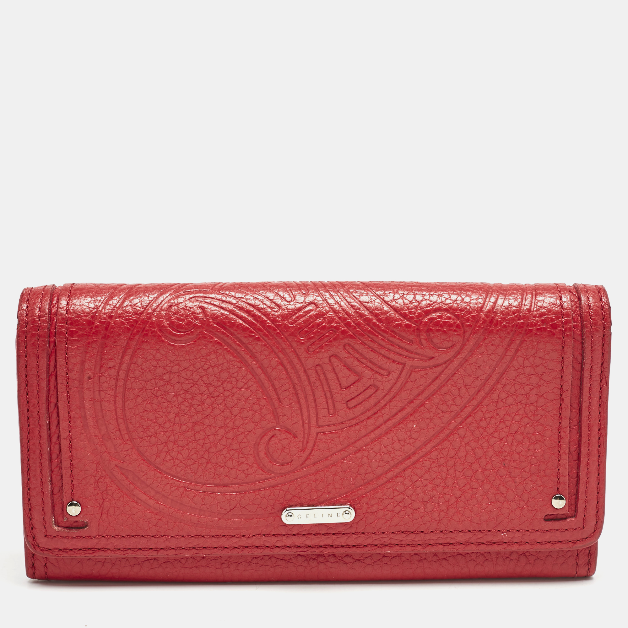 

Celine Red Logo Embossed Leather Continental Flap Wallet