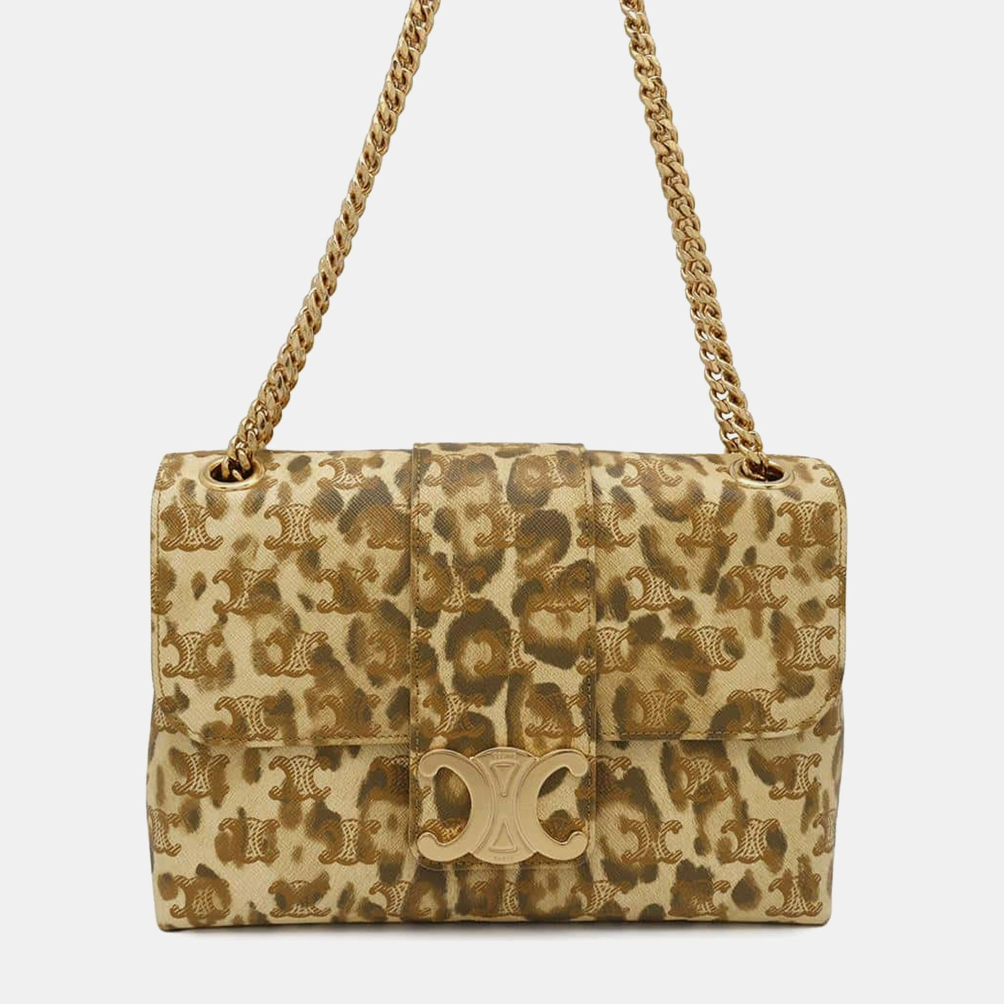 

Celine Brown Leather Chain Shoulder Leopard Bag