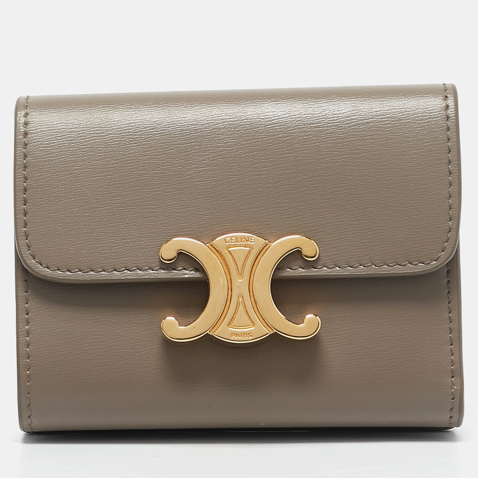 

Celine Taupe Leather Triomphe Card Case, Grey