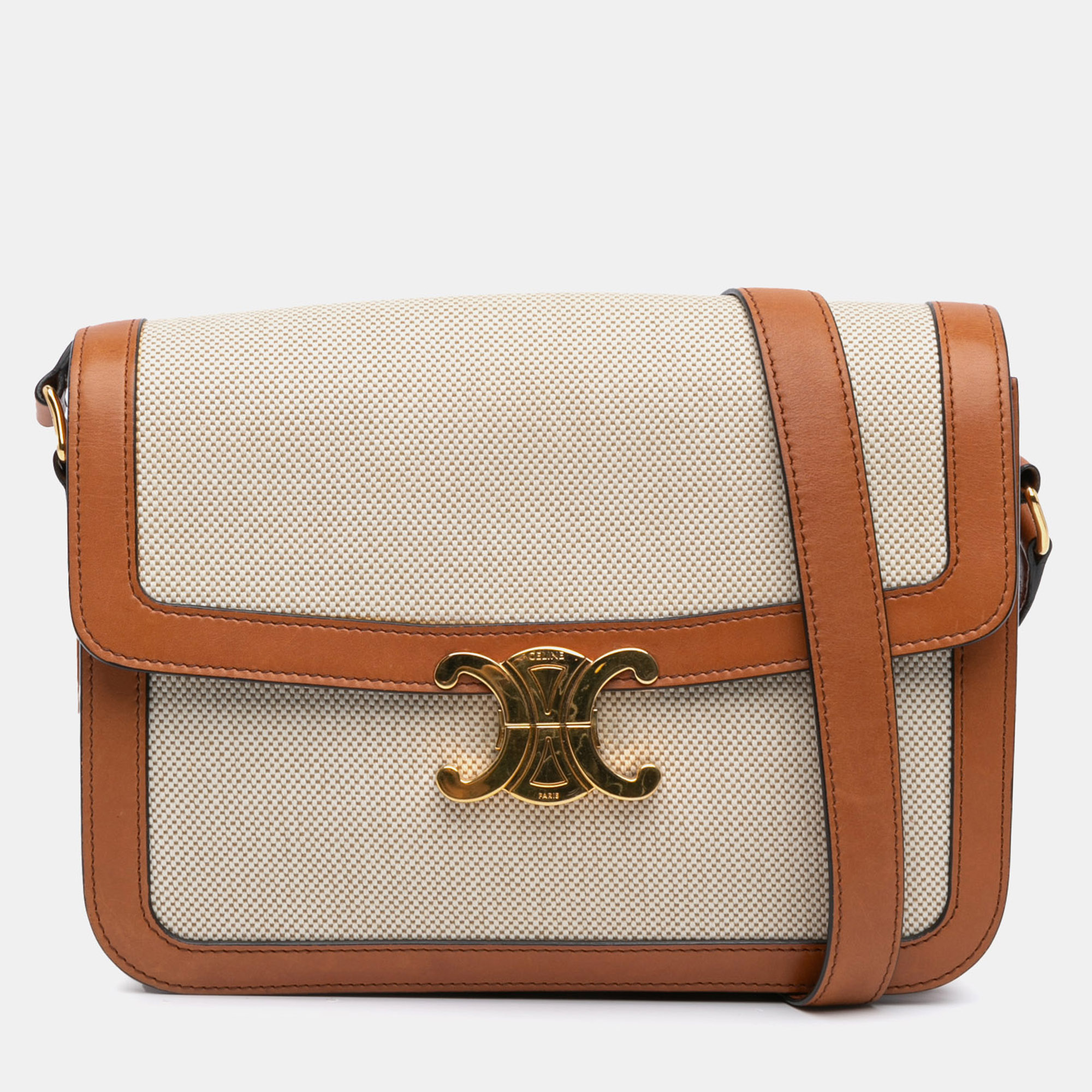 

Celine Beige Teen Canvas Triomphe Crossbody