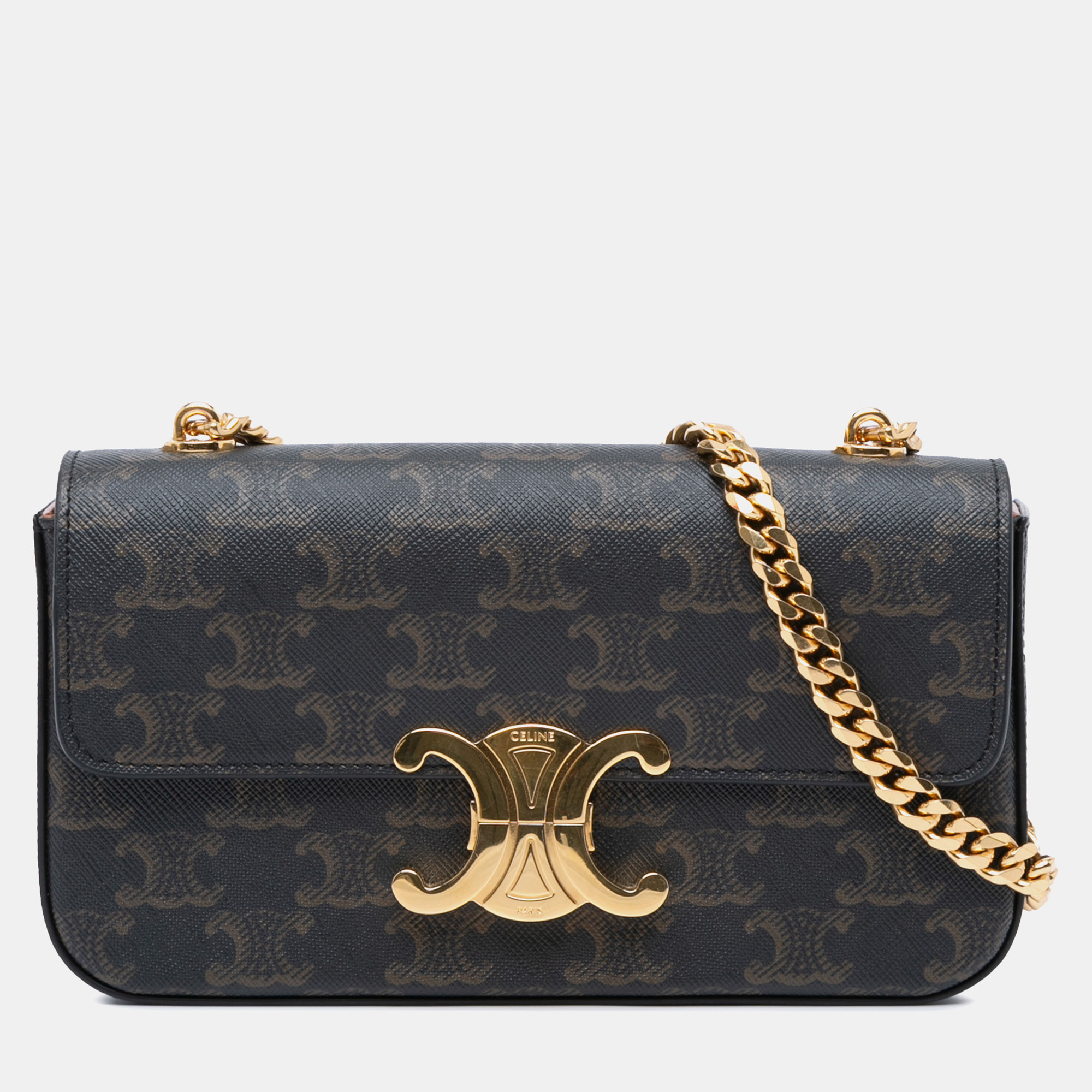 

Celine Brown Triomphe Coated Canvas Claude Chain Shoulder Bag