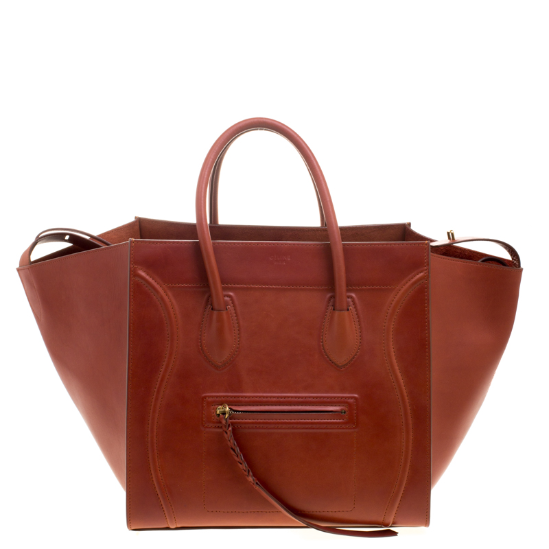 Pre Owned Celine Copper Leather Medium Phantom Luggage Tote