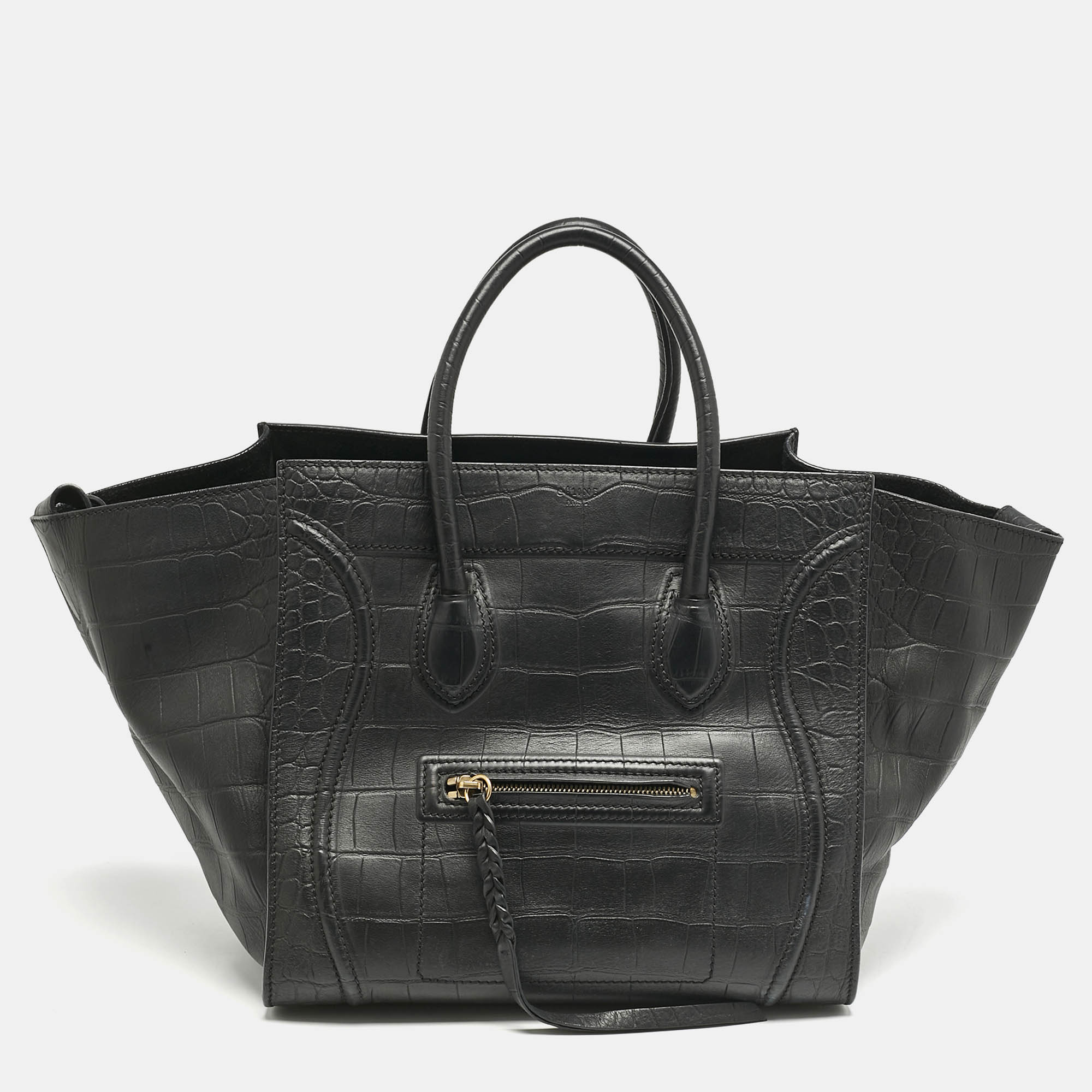 

Celine Black Croc Embossed Leather  Phantom Luggage Tote