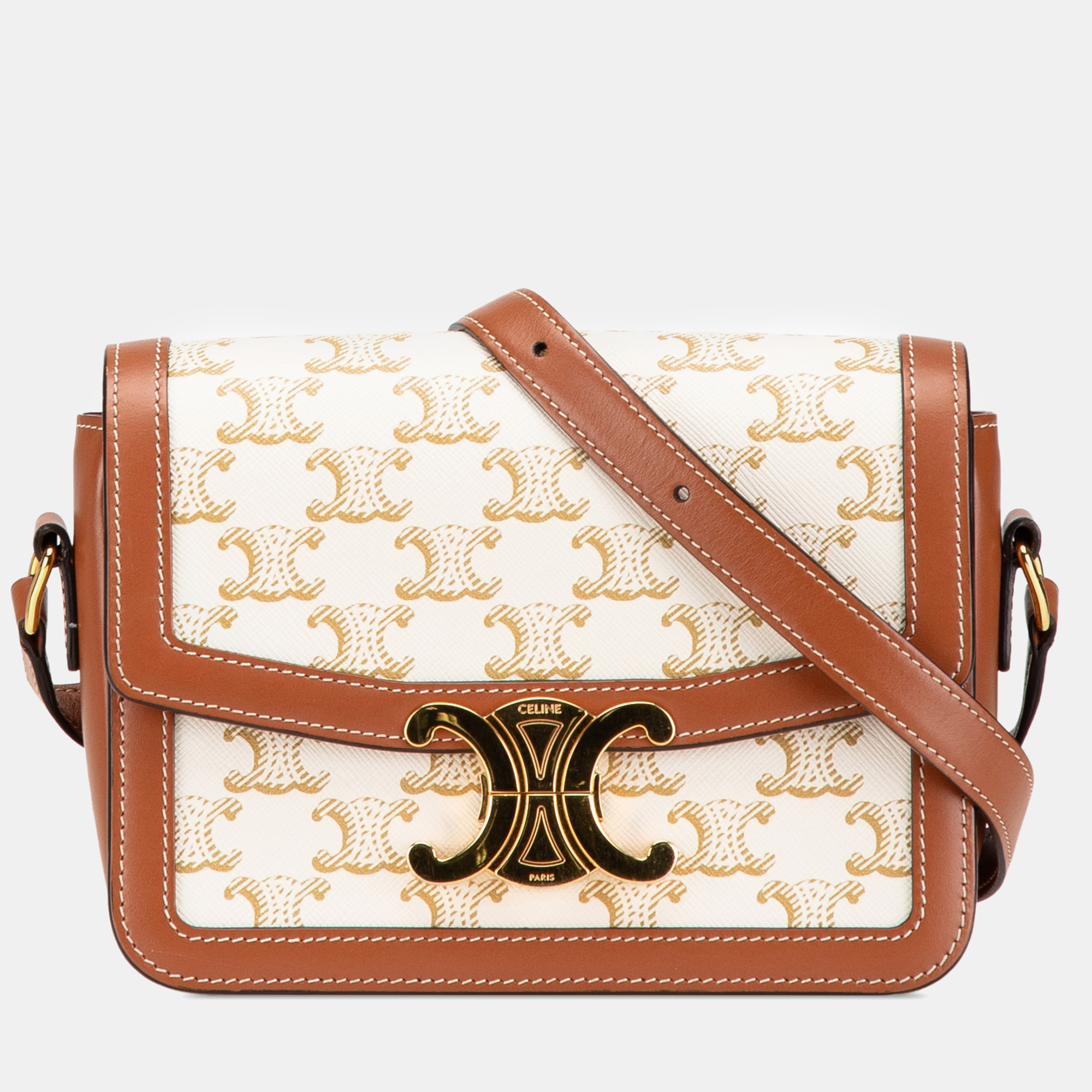 

Celine Brown White Teen Coated Canvas Triomphe Crossbody