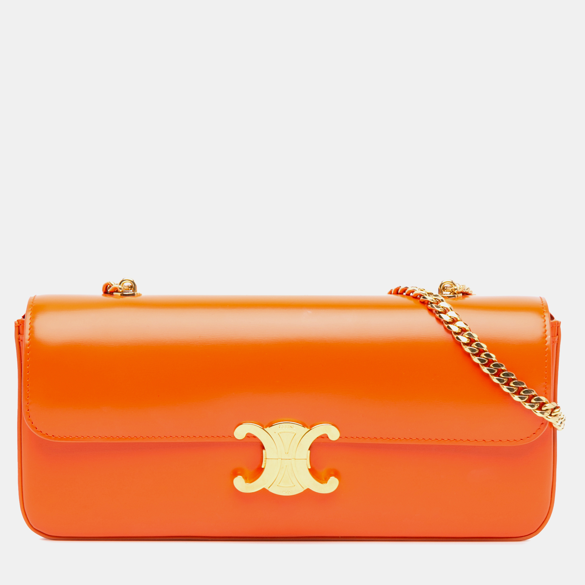 

Celine Orange Triomphe Calfskin Cuir Chain Shoulder Bag