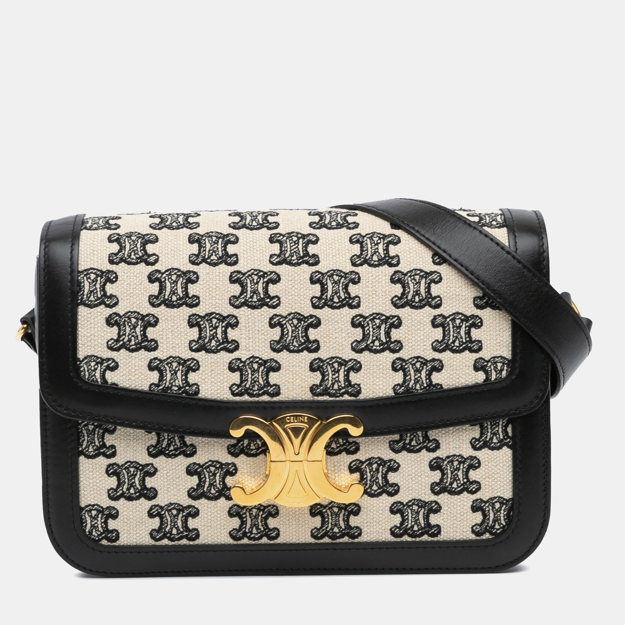 

Celine Black/White Embroidered Canvas Triomphe Crossbody