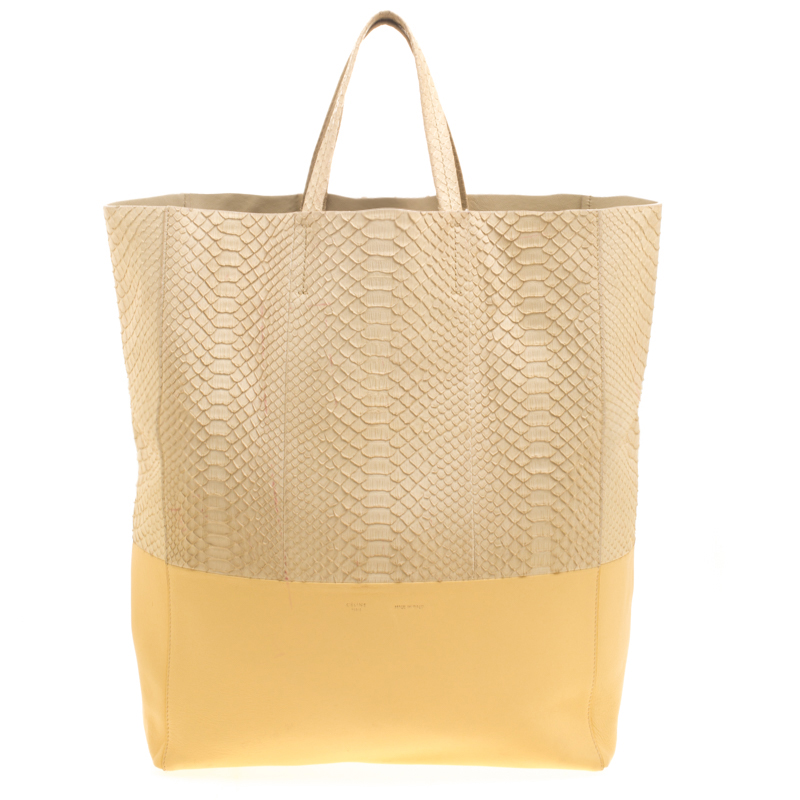 Pre Owned Celine Beige Python and Leather Vertical Cabas Phantom Tote