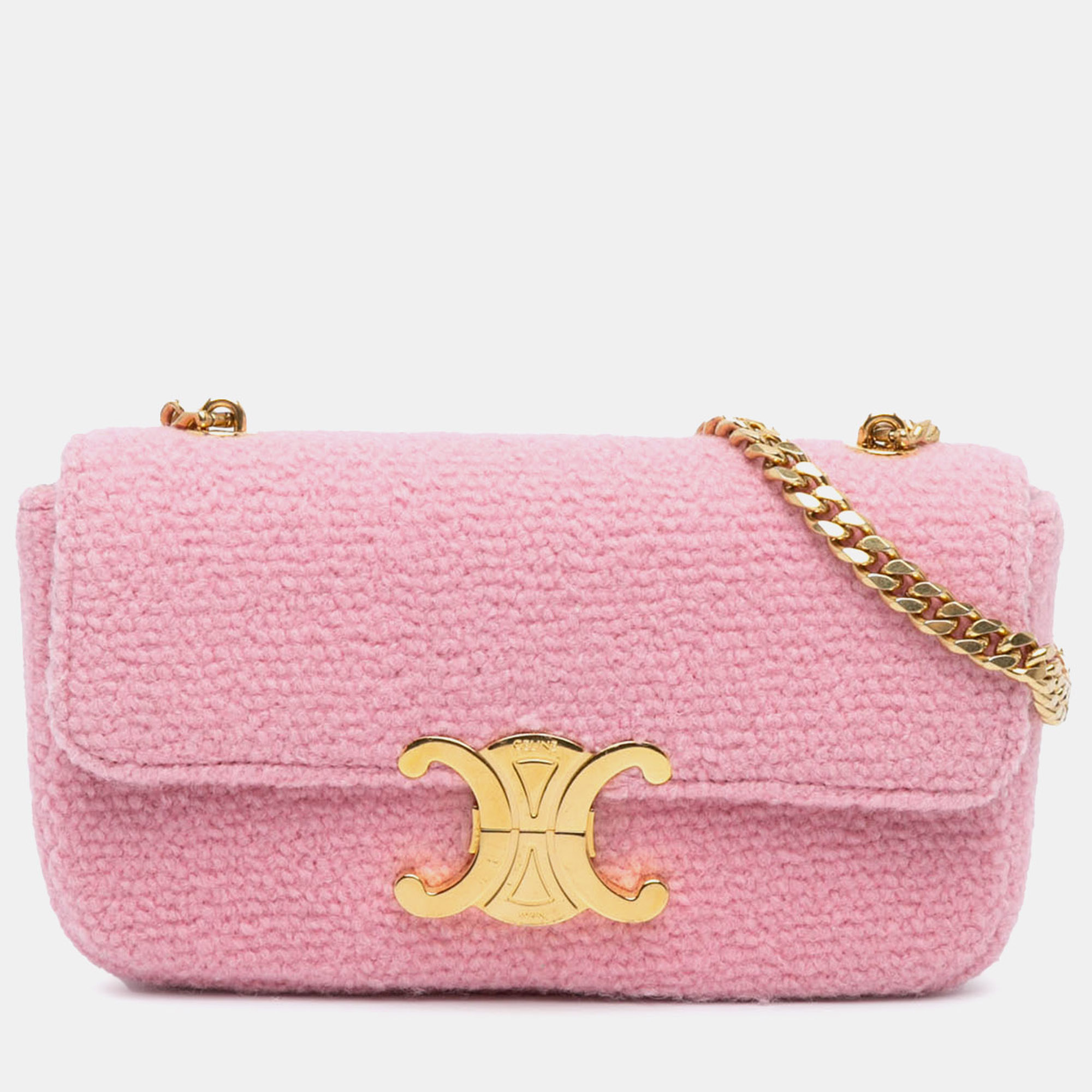 

Celine Pink Triomphe Tweed Claude Chain Shoulder Bag