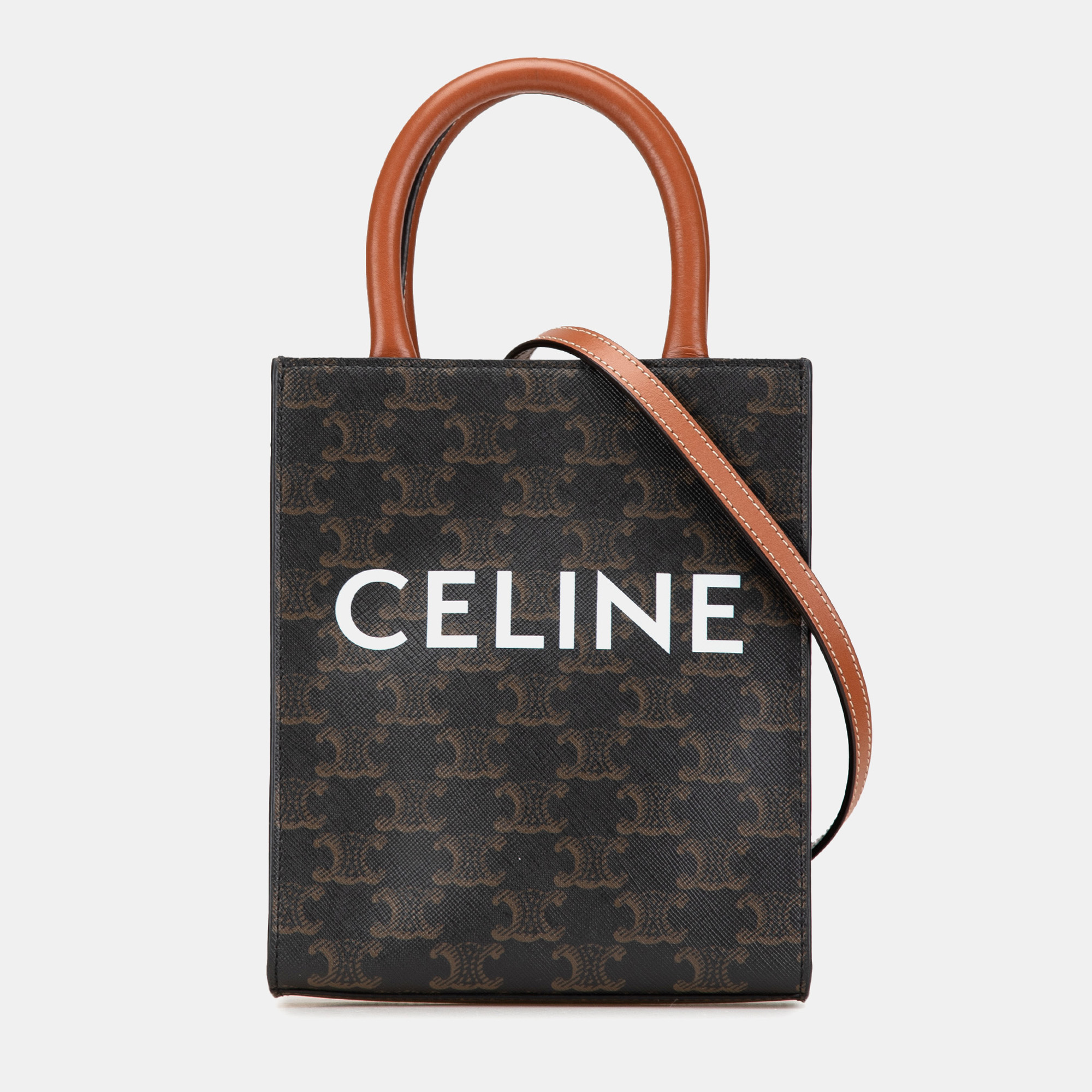 

Celine Brown Mini Triomphe Coated Canvas Vertical Cabas Satchel