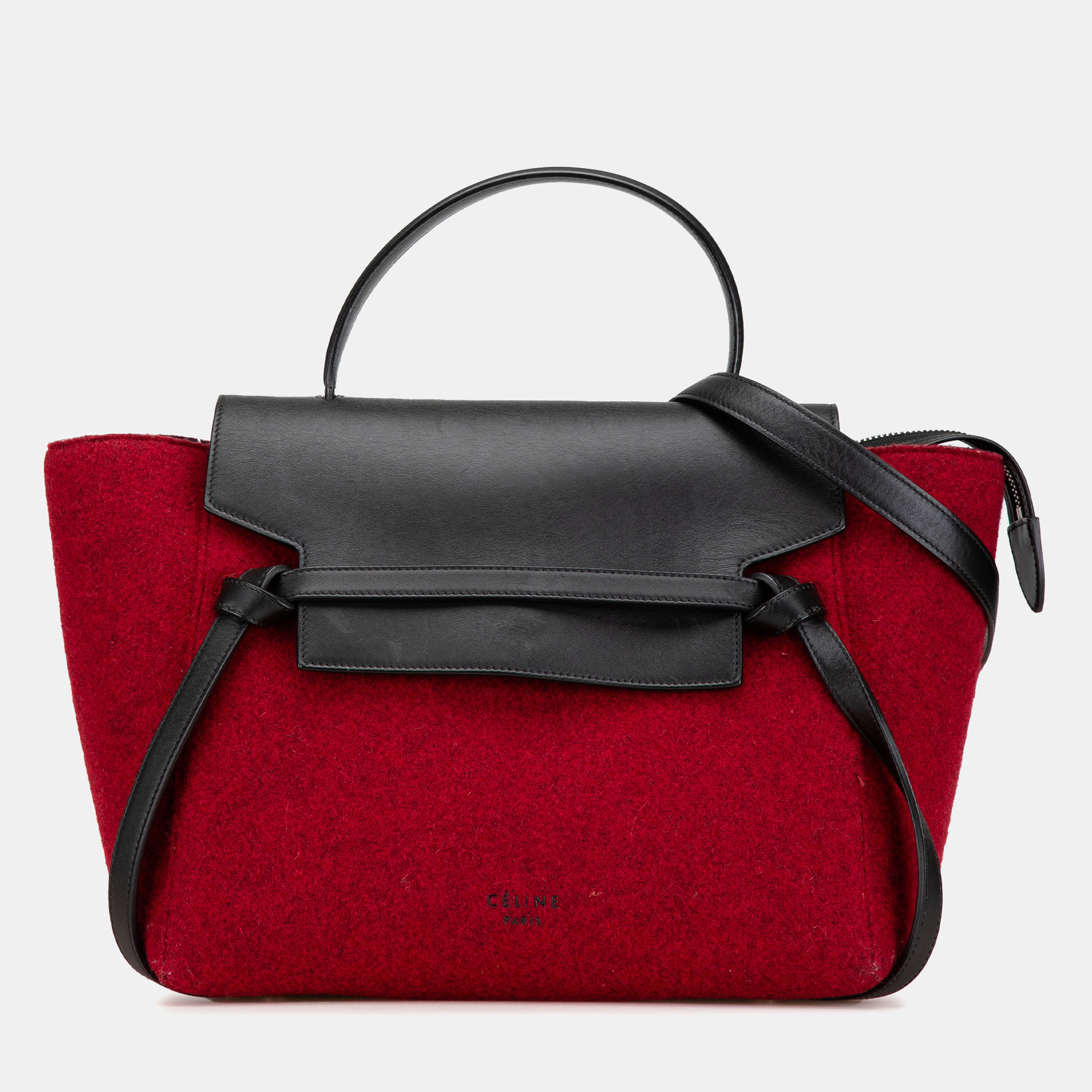 

Celine Black Red Mini Felt and Calfskin Belt Satchel
