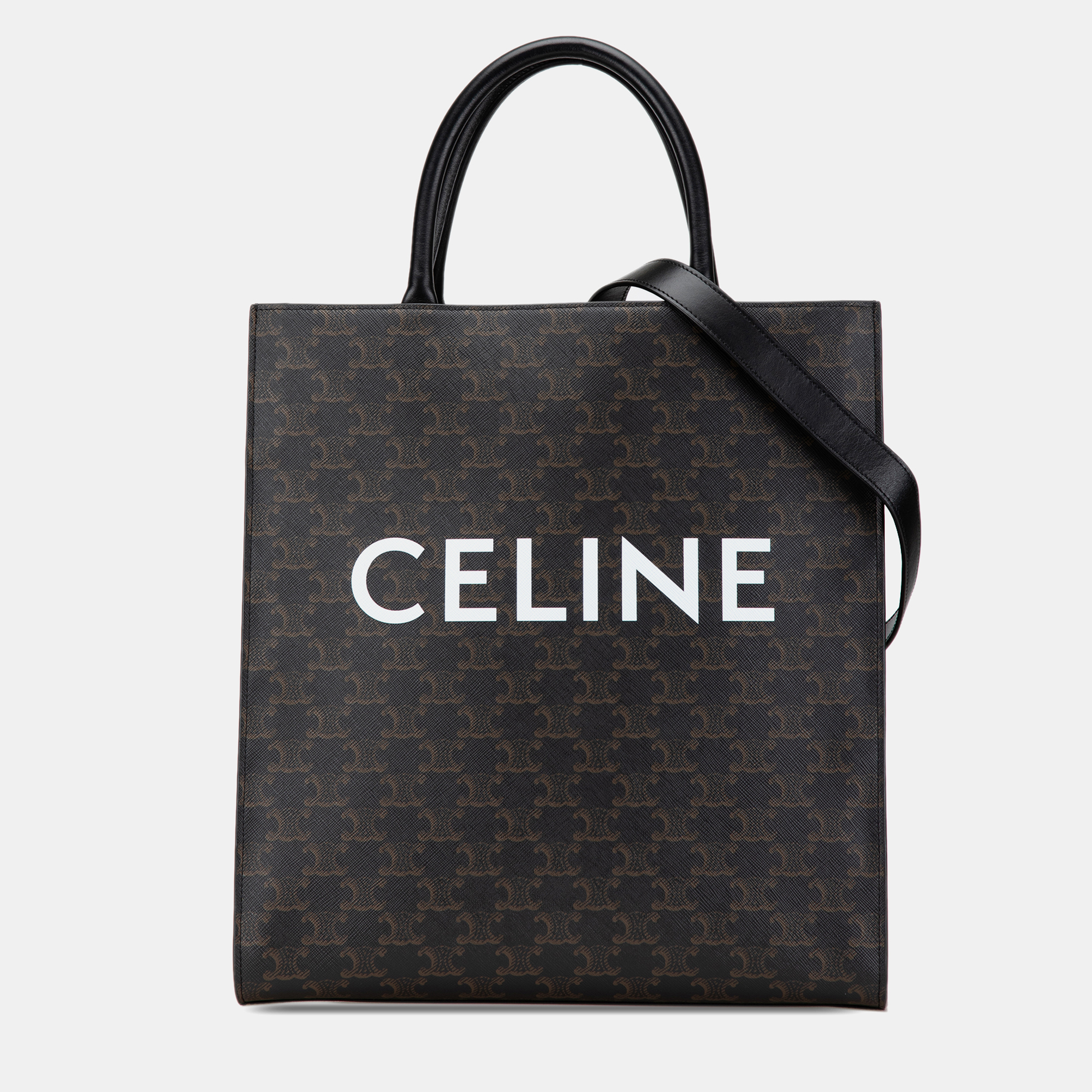 

Celine Black Medium Triomphe Coated Canvas Vertical Cabas Satchel