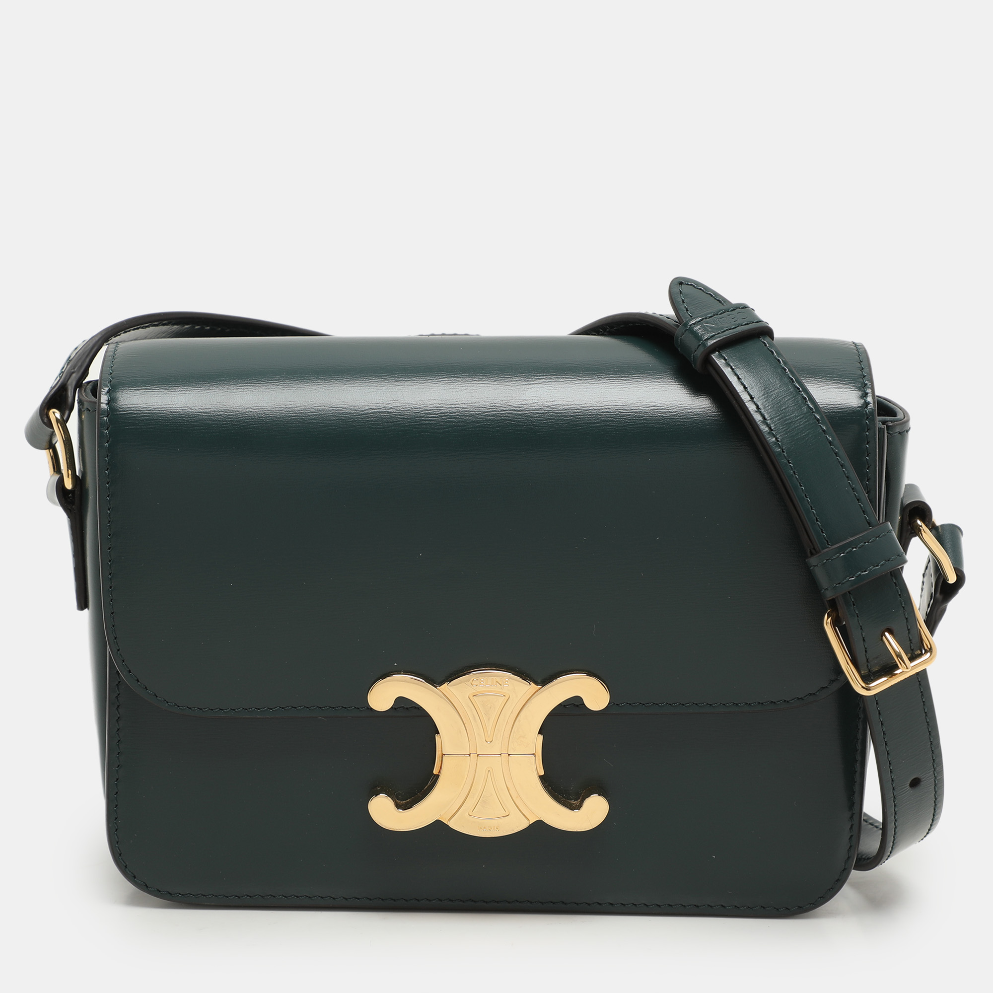 

Celine Dark Green Leather Teen Triomphe Shoulder Bag