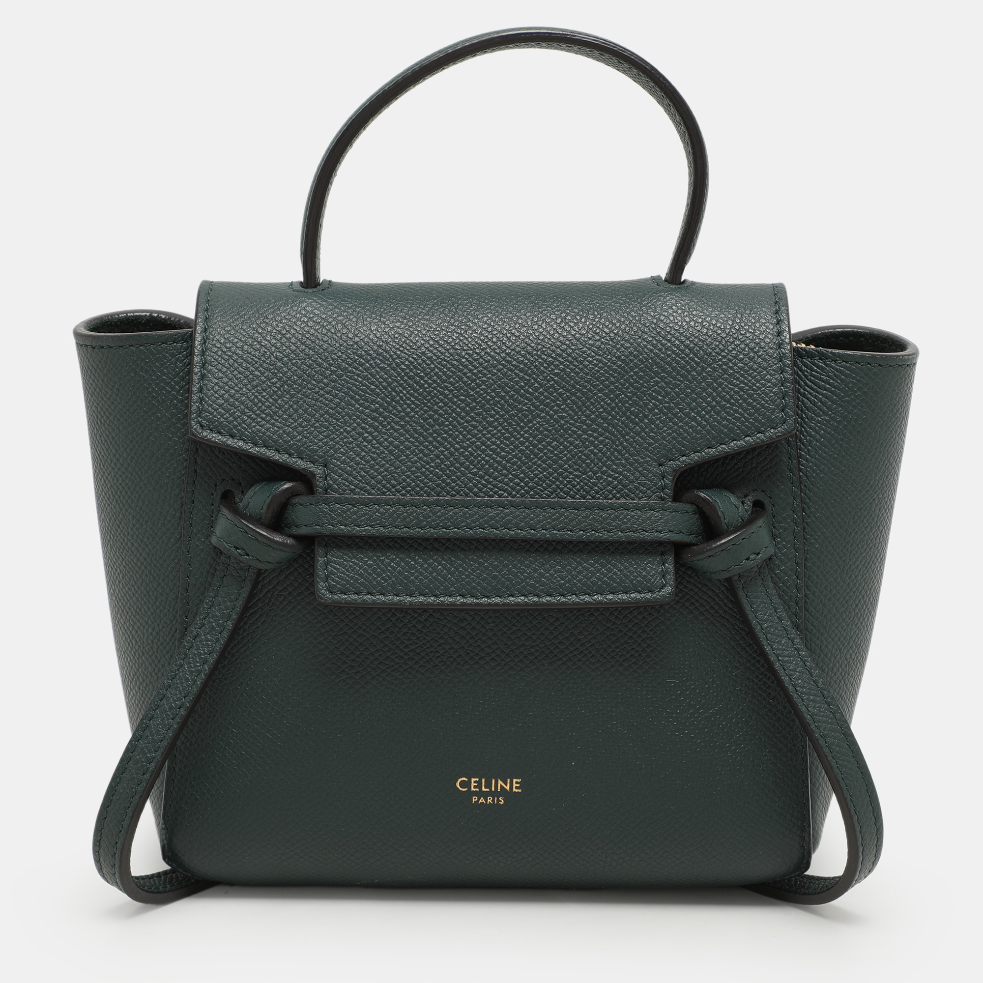 

Celine Green Leather Pico Belt Top Handle Bag