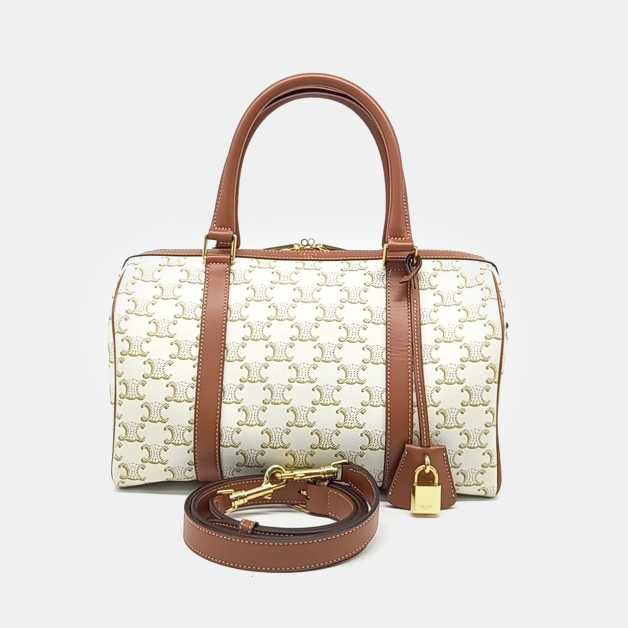 

Celine Brown White Fabric Triumph Boston Bag