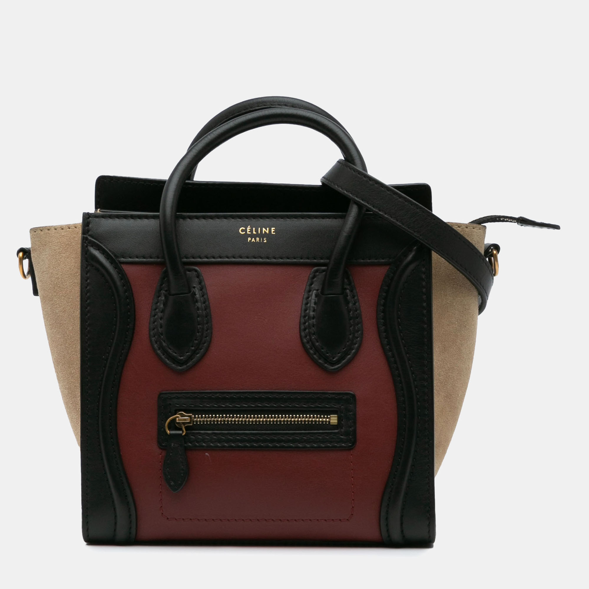 

Celine Multicolor Red Nano Tricolor Leather Luggage Tote