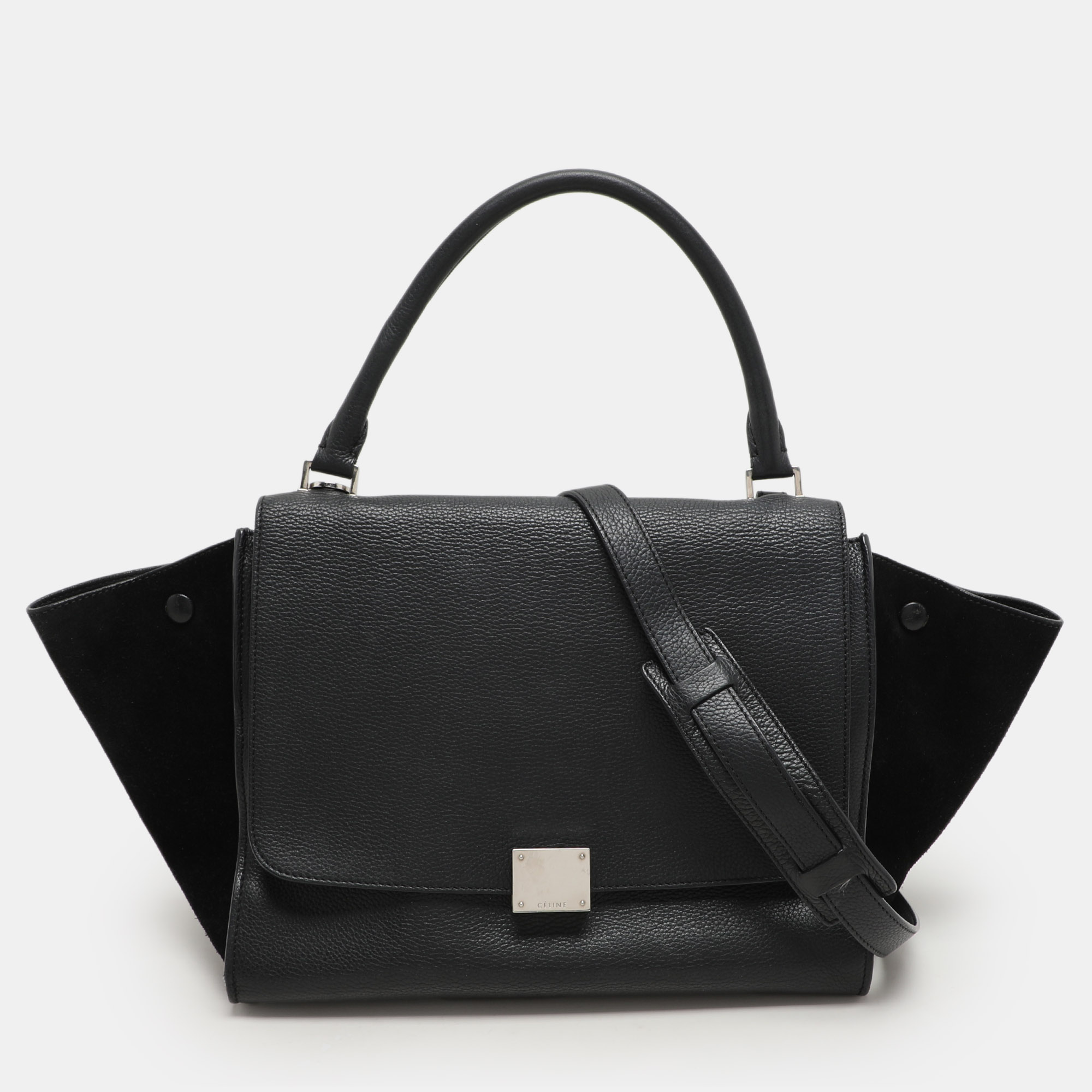

Celine Black Leather and Suede  Trapeze Top Handle Bag