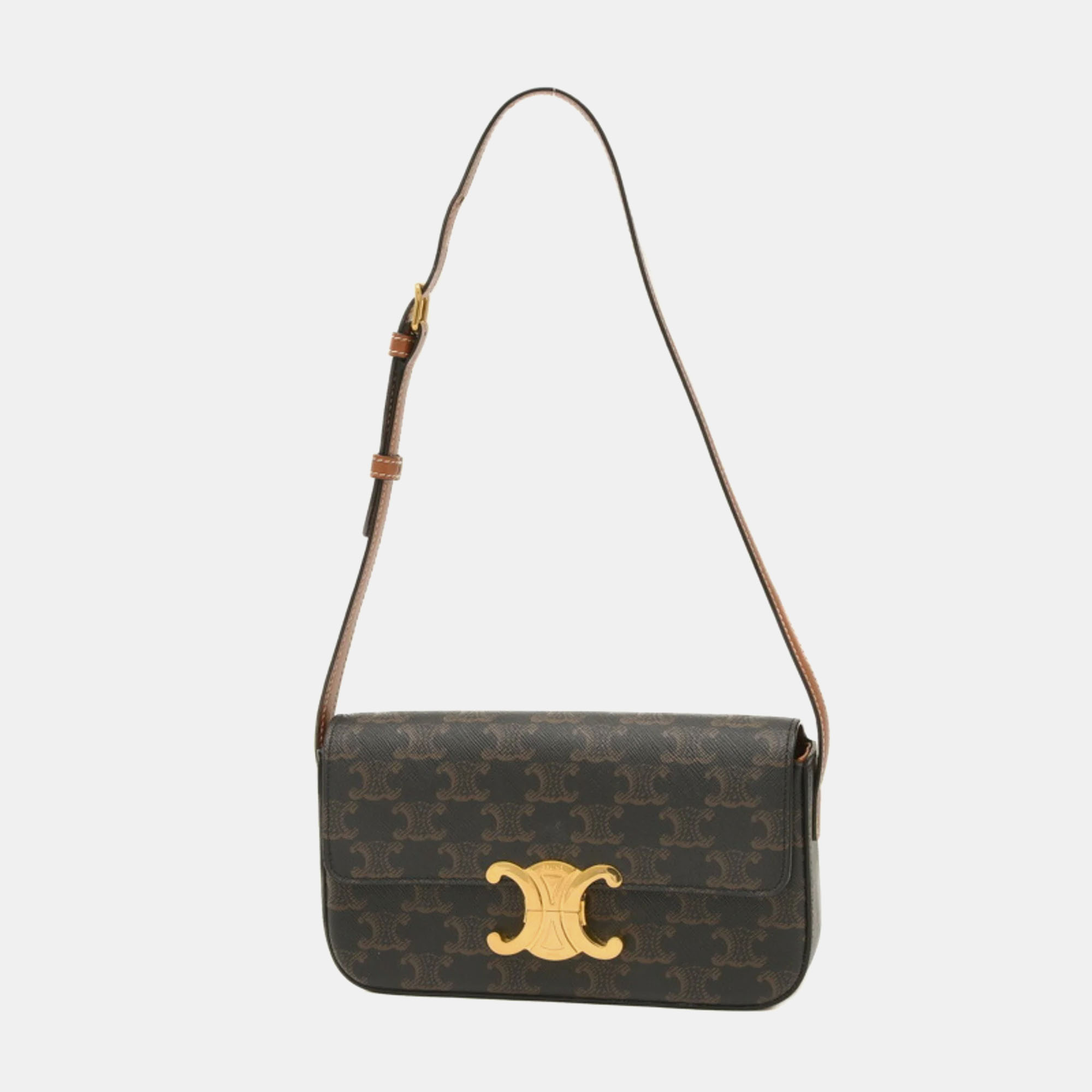 

Celine Triomphe Claude Shoulder Bag Canvas Calf Tan, Brown