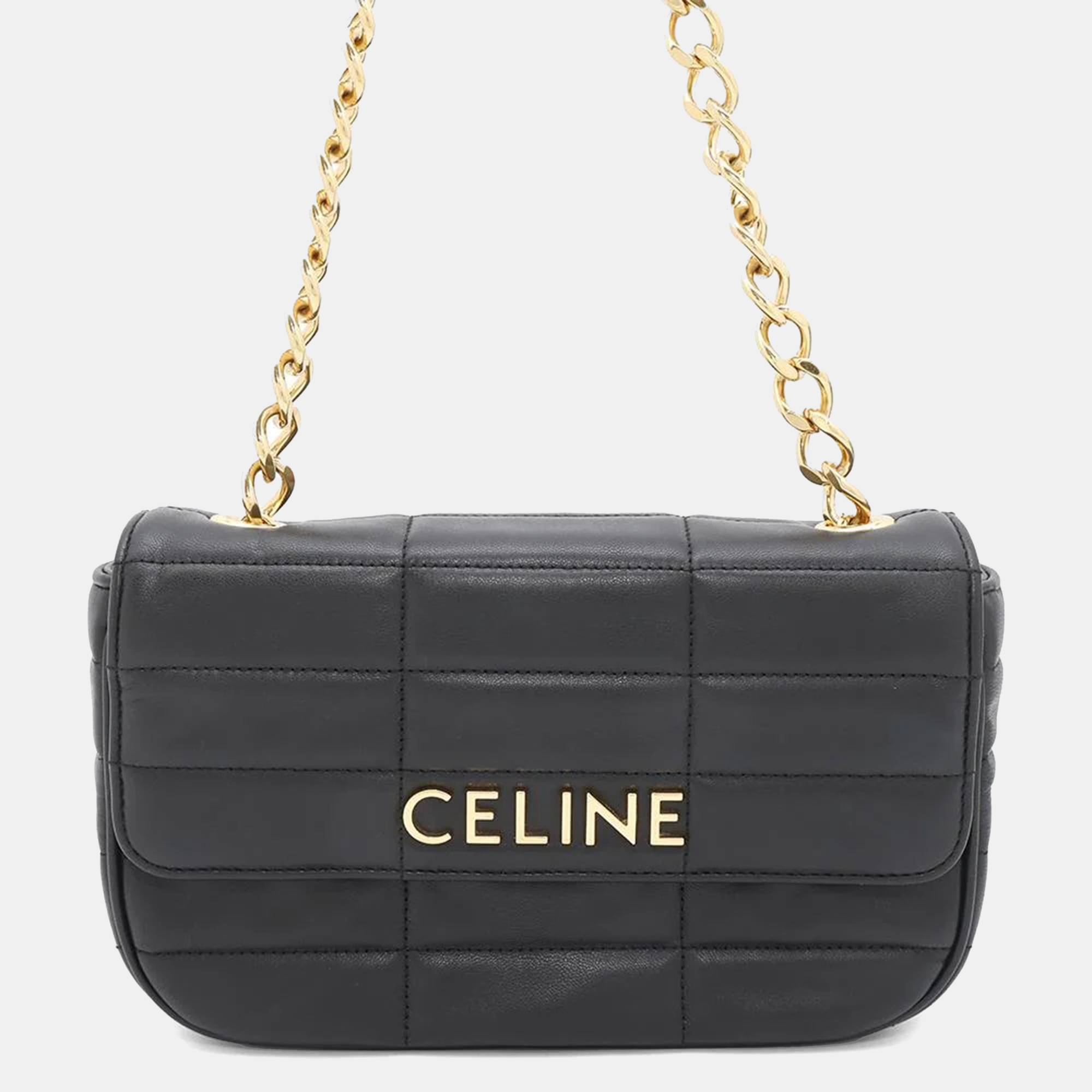 

Celine Mono Chrome Chain Shoulder Bag Black Leather