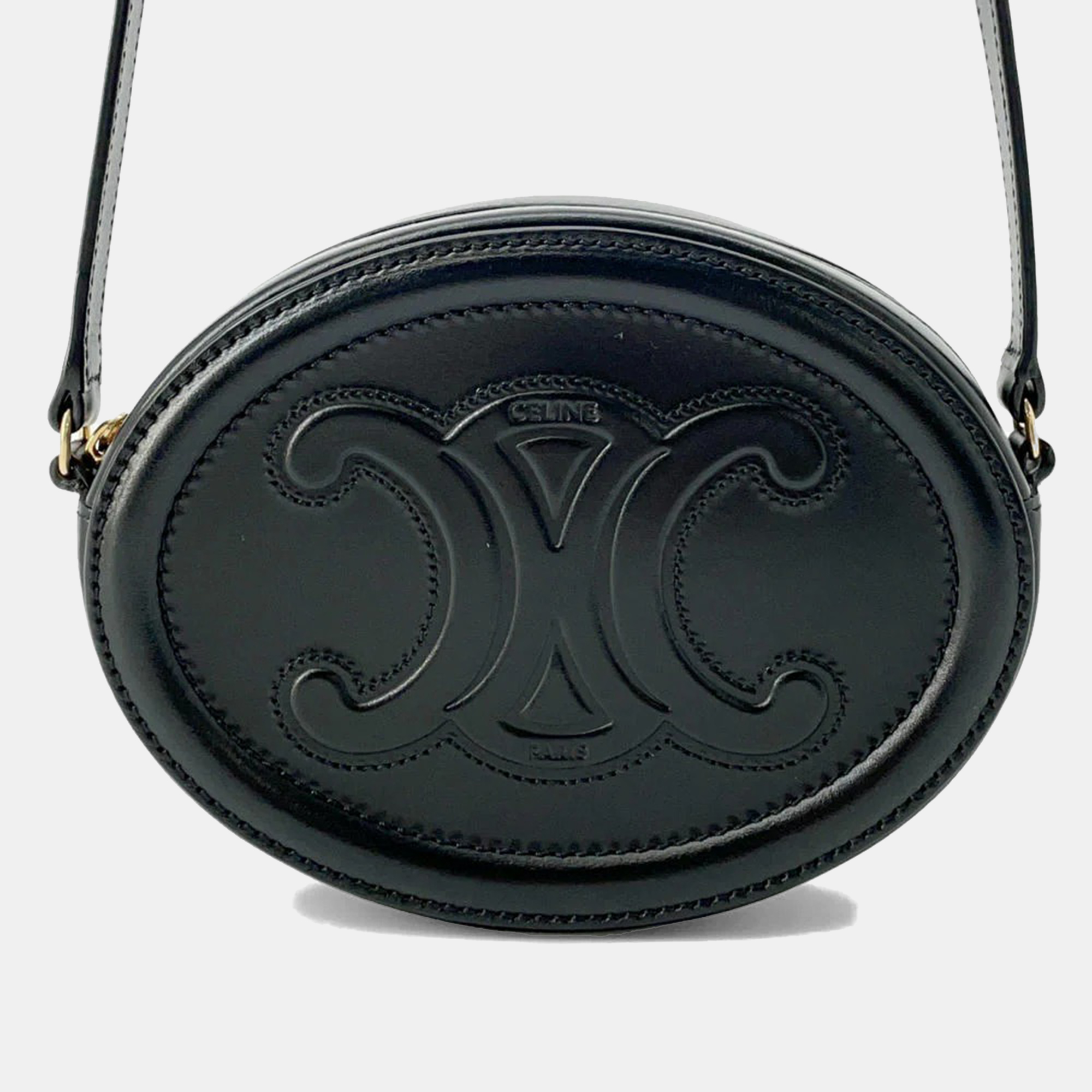 

Celine Cuir Triomphe Oval Purse Shoulder Bag Black Leather