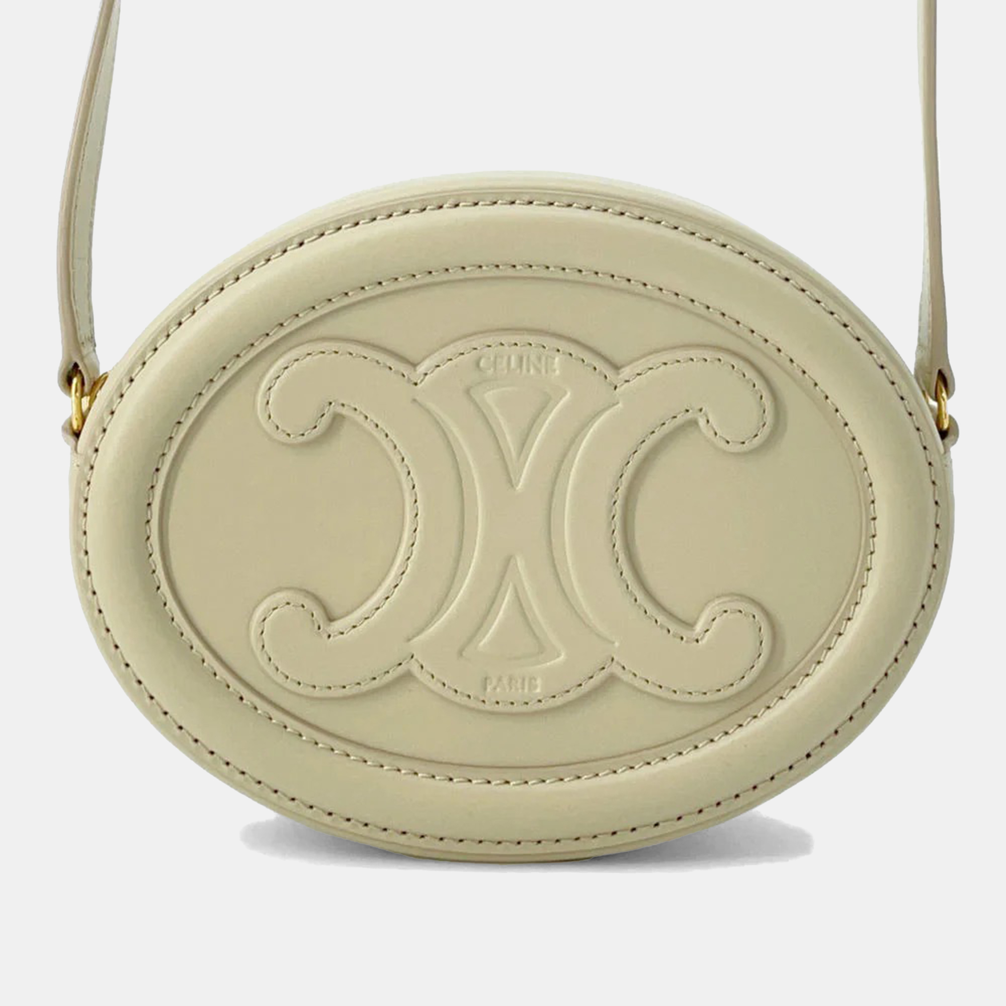 

Celine Cuir Triomphe Oval Purse Shoulder Bag Beige Leather