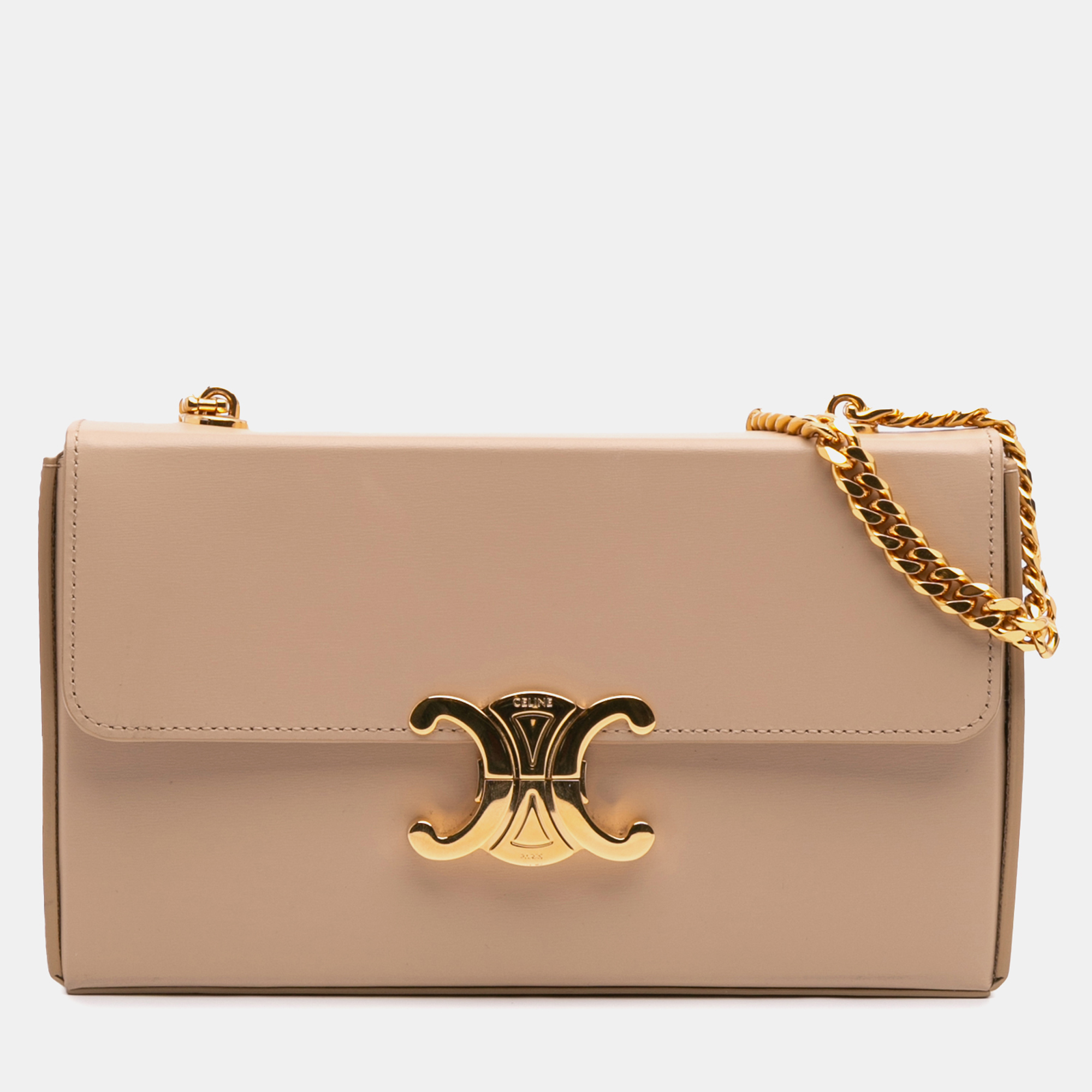 

Celine Beige Shiny Calfskin Triomphe Chain Box Shoulder Bag