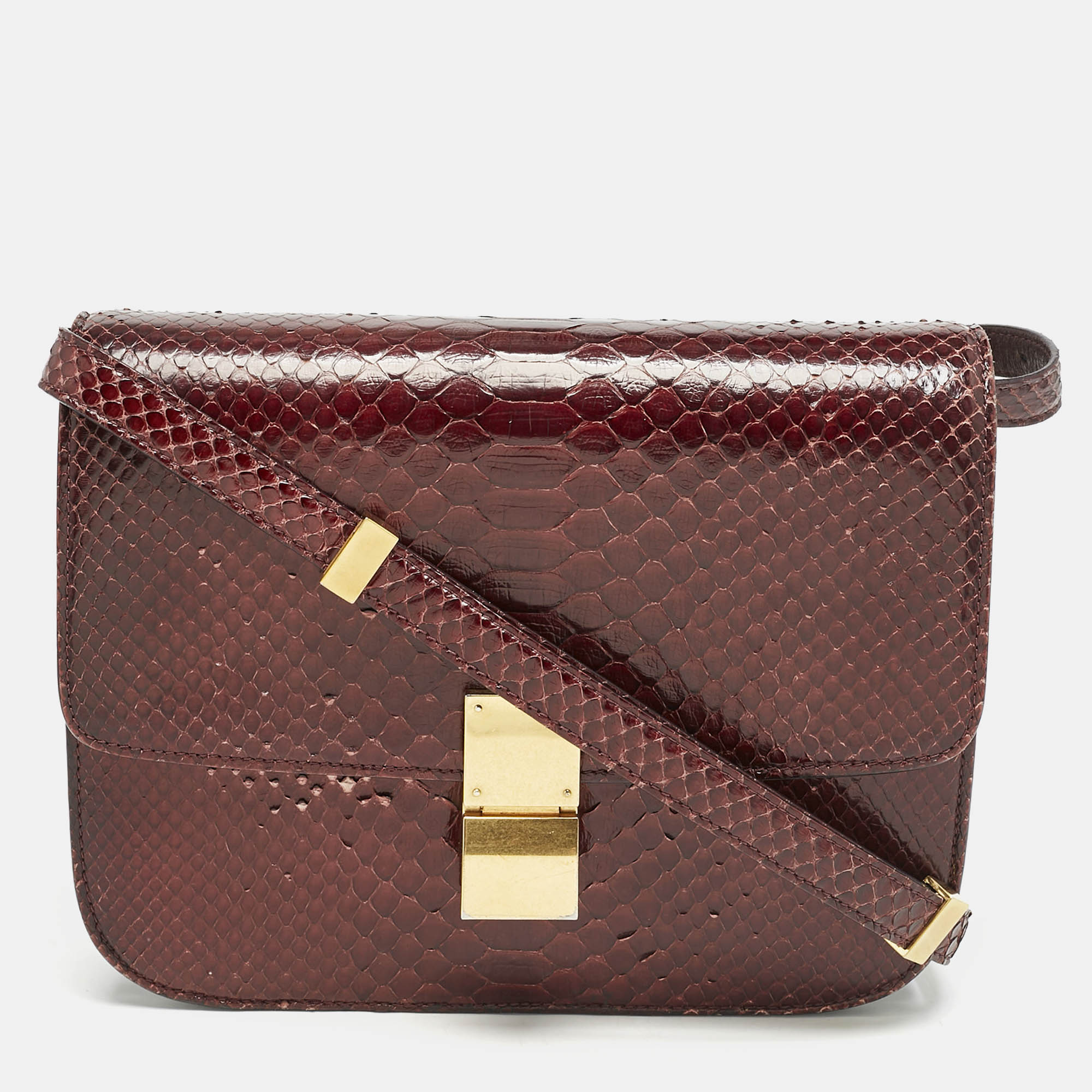 

Celine Burgundy Python  Classic Box Shoulder Bag