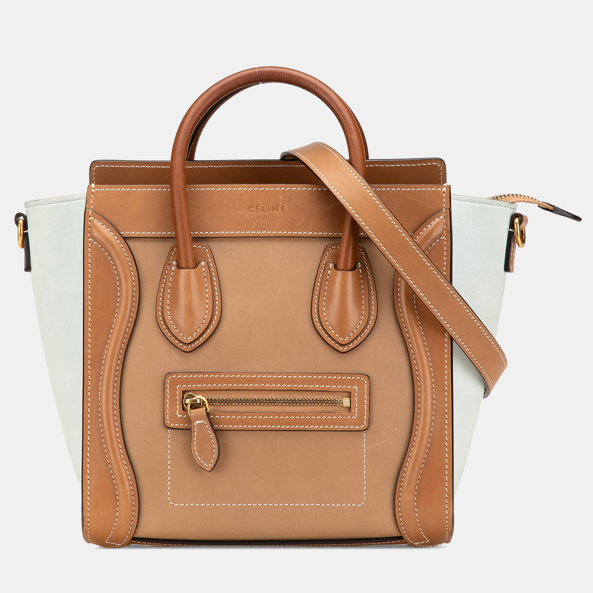 

Celine Brown/White Nano Tricolor Leather Luggage Tote