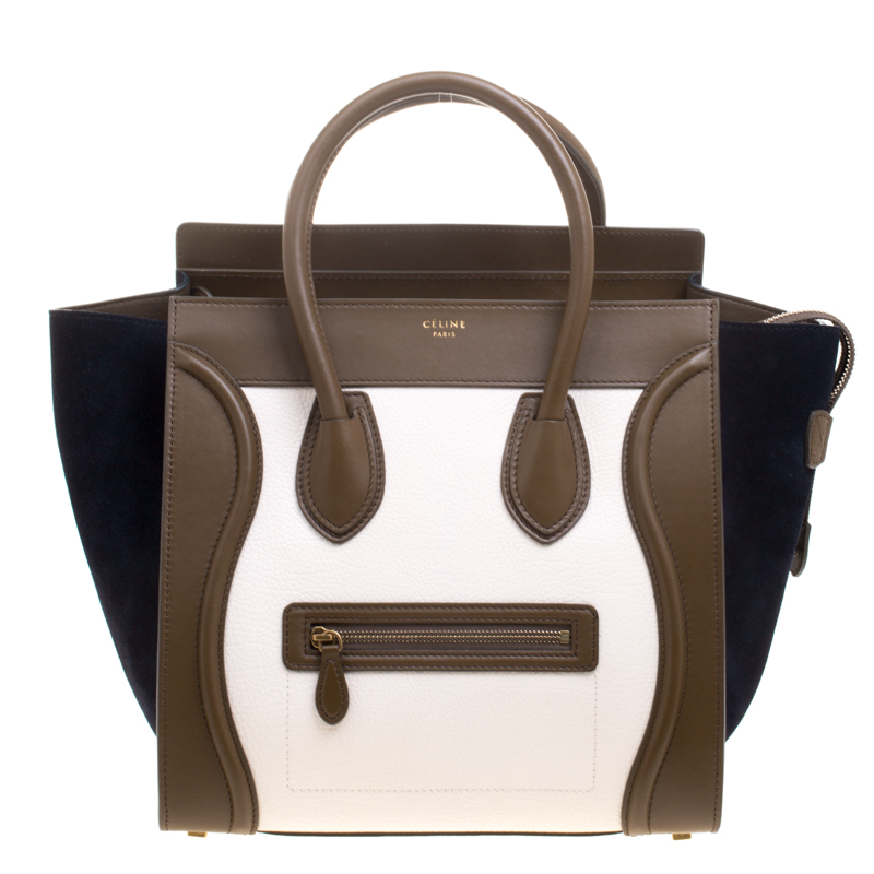 Pre Owned Celine Tri Color Leather and Suede Mini Luggage Tote